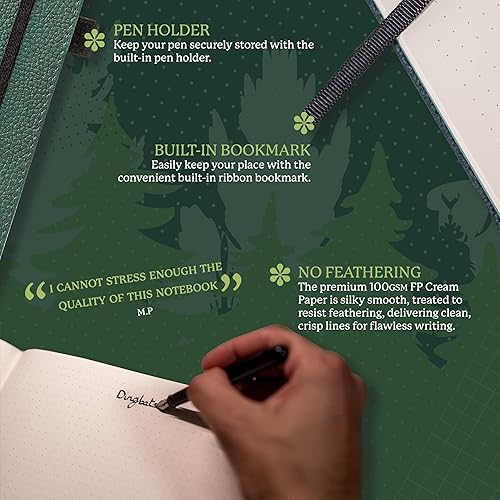 Miniatura 3 de Dingbats - Cuaderno extra grande con puntos de vida silvestre, ciervo verde, A4, tapa dura, papel a prueba de tinta color crema de 3.53 ozm, incluye