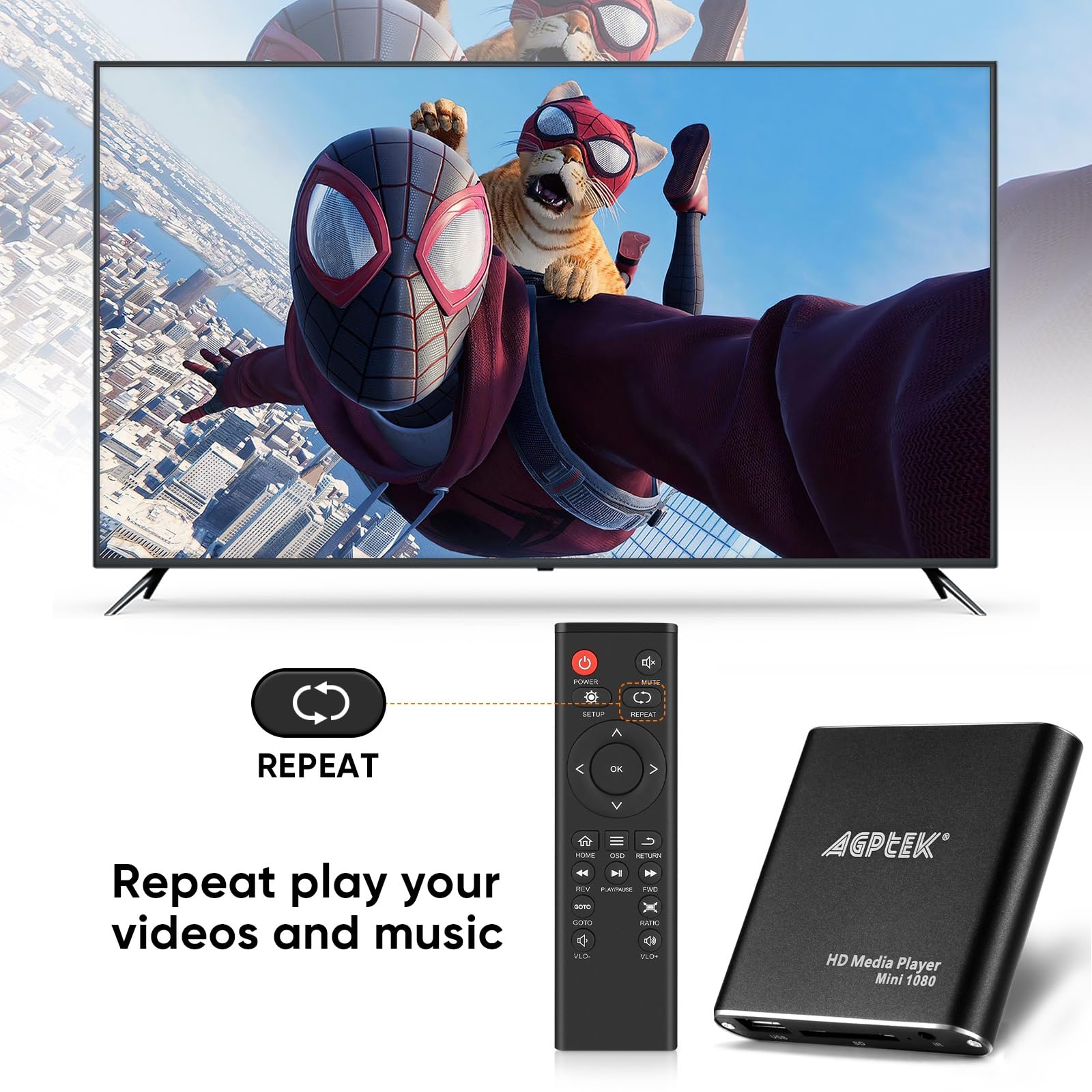 Mini 1080P Full HD cyfrowy odtwarzacz multimedialny z pilotem zdalnego sterowania do MP3, WMA, OGG, AAC, FLAC, APE, AC3, DTS, ATRA – obsługuje HDMI CVBS i YPbPr wyjście wideo (czarne).