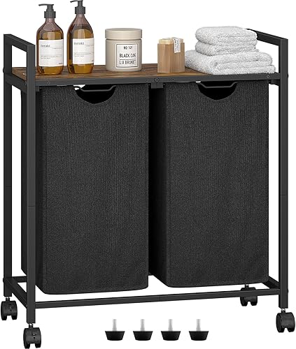 Homedawn Cesta de lavandería, cesta de lavandería, clasificador de ropa con 2 bolsas extraíbles y extraíbles, estante, almacenamiento de lavandería