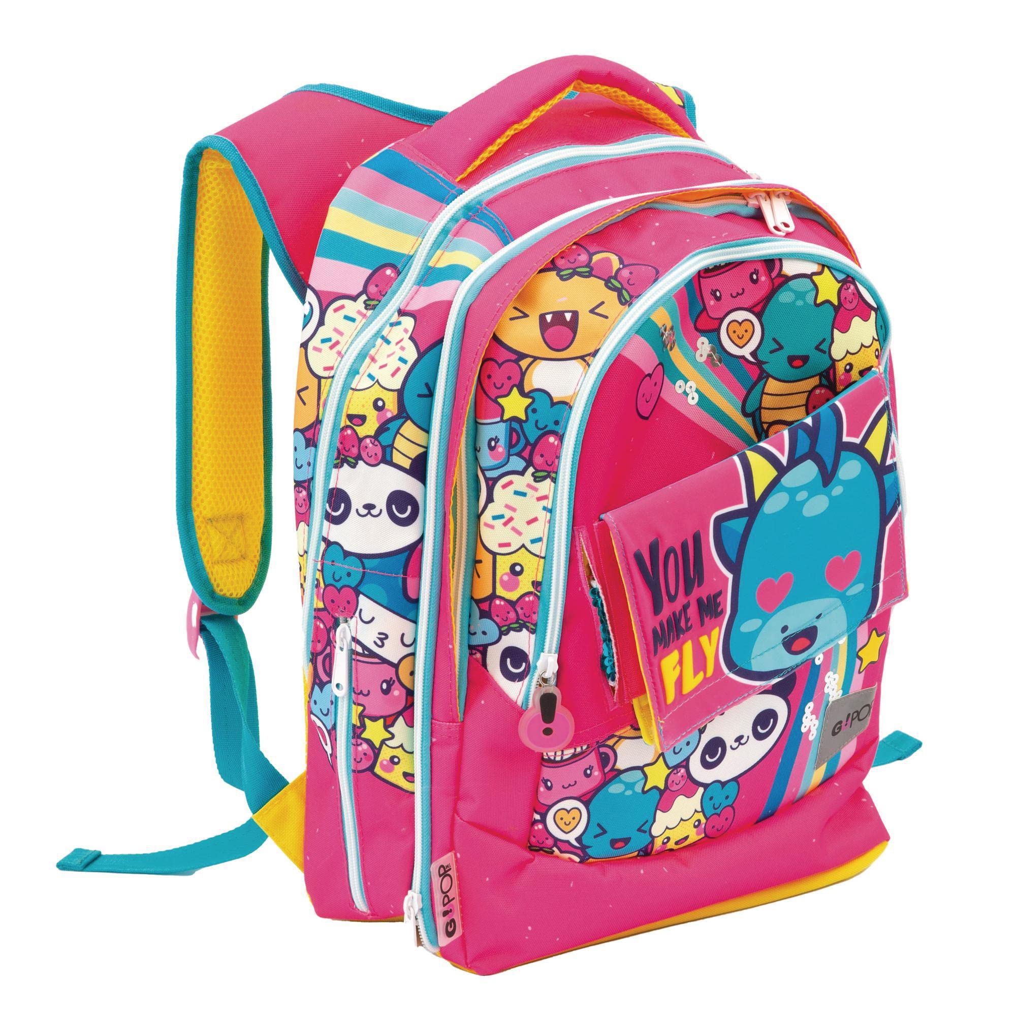 Giochi Preziosi Go Pop 23 Backpack Extensible Round Model Love & Peace, For Kids From 3 Years Old, Precious Games, Pattern, dim. 31 x 43 x 17,5 (+9) cm litri 24/35, go pop