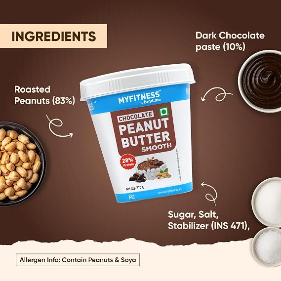 MYFITNESS Peanut Butter Chocolate Smooth Non-GMO Gluten-free No Preservative All Natural Ingredient High Protein Made with American Recipe (17.9 Ounce)