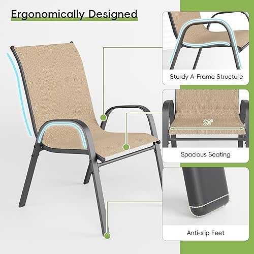 Miniatura 6 de Juego de 6 sillas de patio, sillas de comedor al aire libre apilables para todo tipo de clima, muebles de exterior modernos de metal transpirable