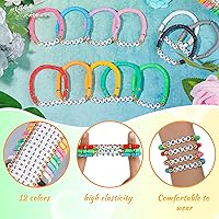 Vista 31 de LUYI Juego de 32 pulseras de joyería preppy para mujer, con cuentas de arcilla coloridas, juego de pulseras Heishi, apilables, pulseras elásticas
