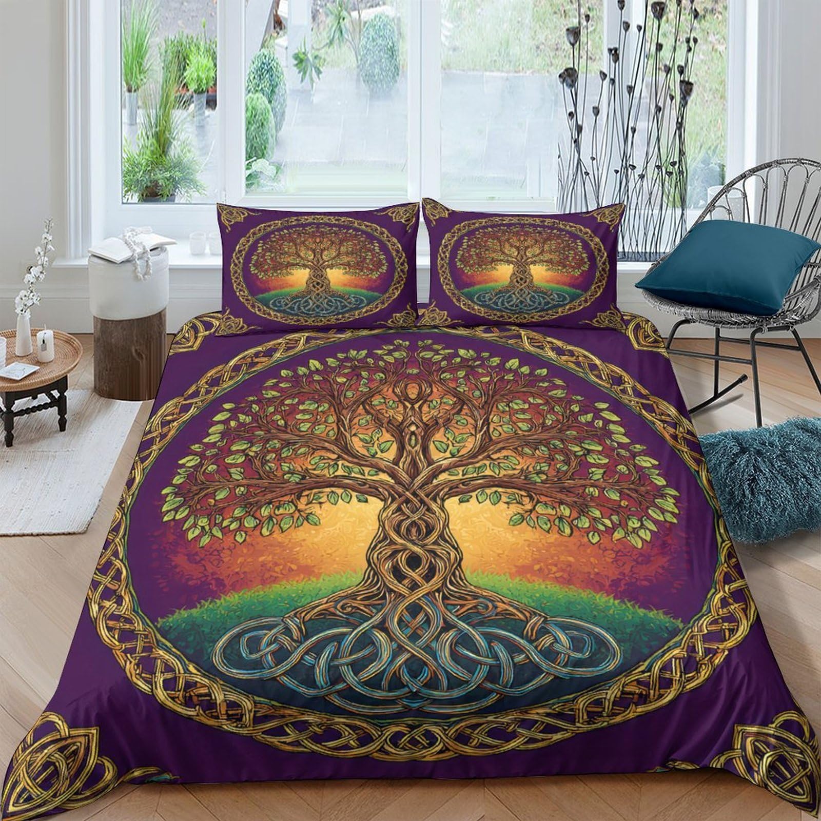 Ctjqhvkz Style-3 3D Printed Celtic Tree Of Life Fitted Sheet Microfiber Soft Anti-Slip Mattress Cover For Bedroom Decor Dorm Room Single（135X200cm）