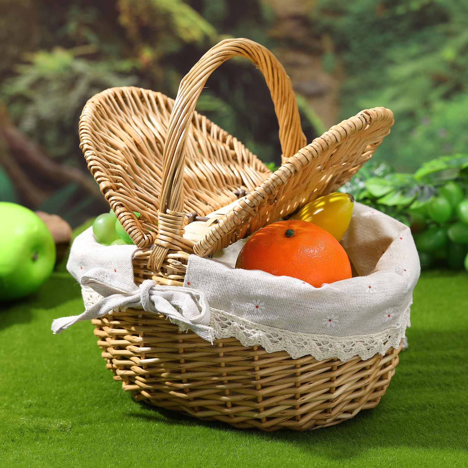 Toddmomy Geflochtener Rattan Picknickkorb Mit Deckel Ovaler Aufbewahrungskorb Für Garten Obst Und Weine Vielseitiger Tragekorb 7X10X6 Zoll