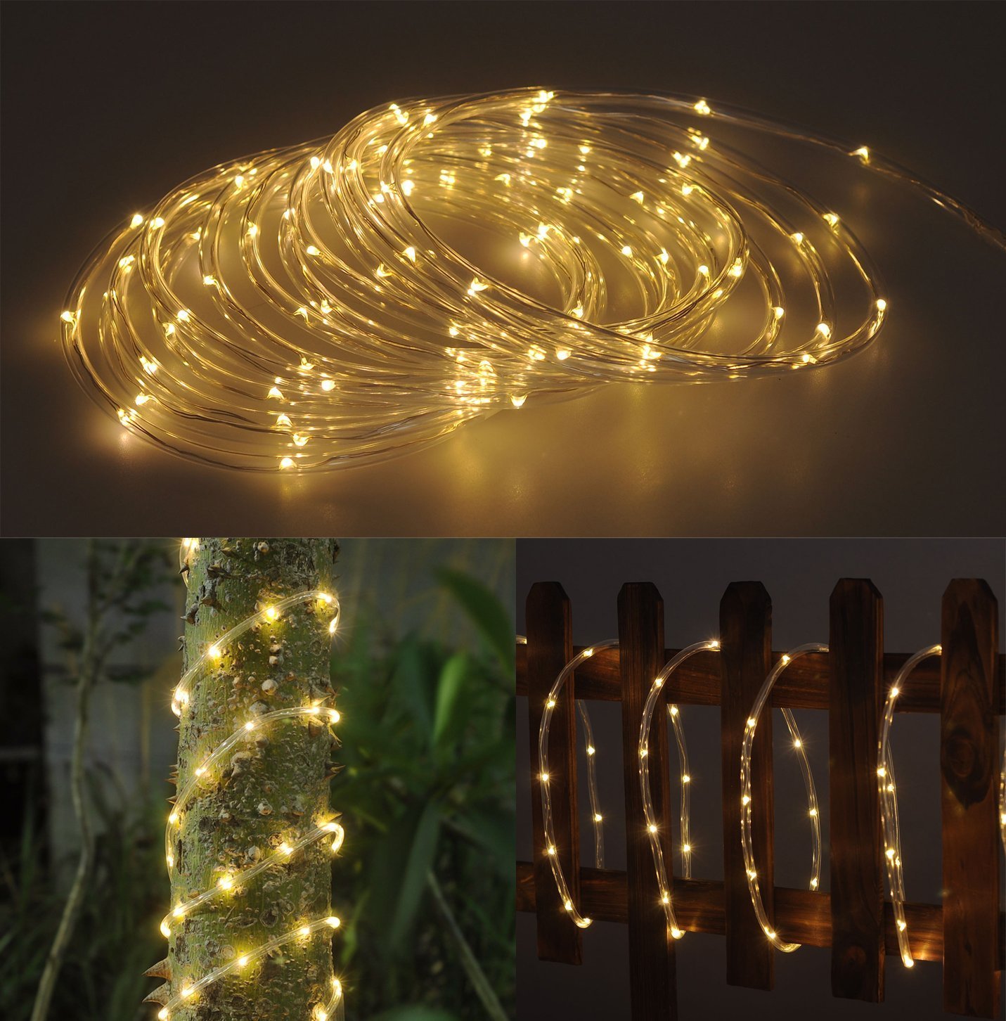 Solar Rope Tube 100 LED Starry String Garden Light 17 feet long total length (Warm white), waterproof for Outdoor, Patio, Gardens, Homes, Christmas, Party,etc ¡­