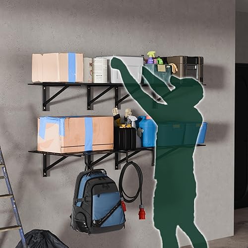 Miniatura 9 de SunsGrove Paquete de 4 estantes de pared de garaje resistentes de 2 x 3 pies, capacidad de peso de 1600 libras, estante de almacenamiento ajustable