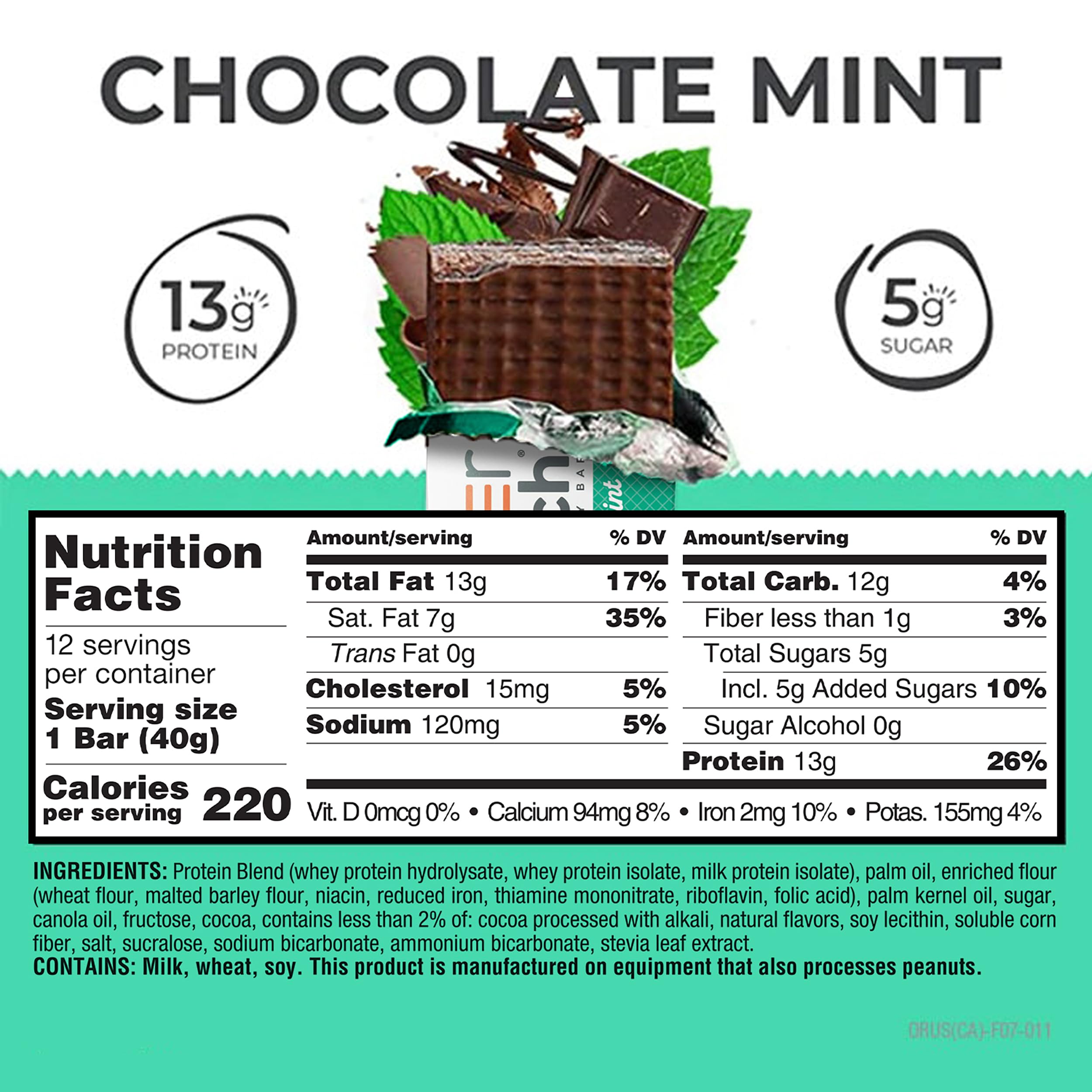 Protein Bar Original Chocolate Mint 40 Grams (Case of 12) by Power Crunch