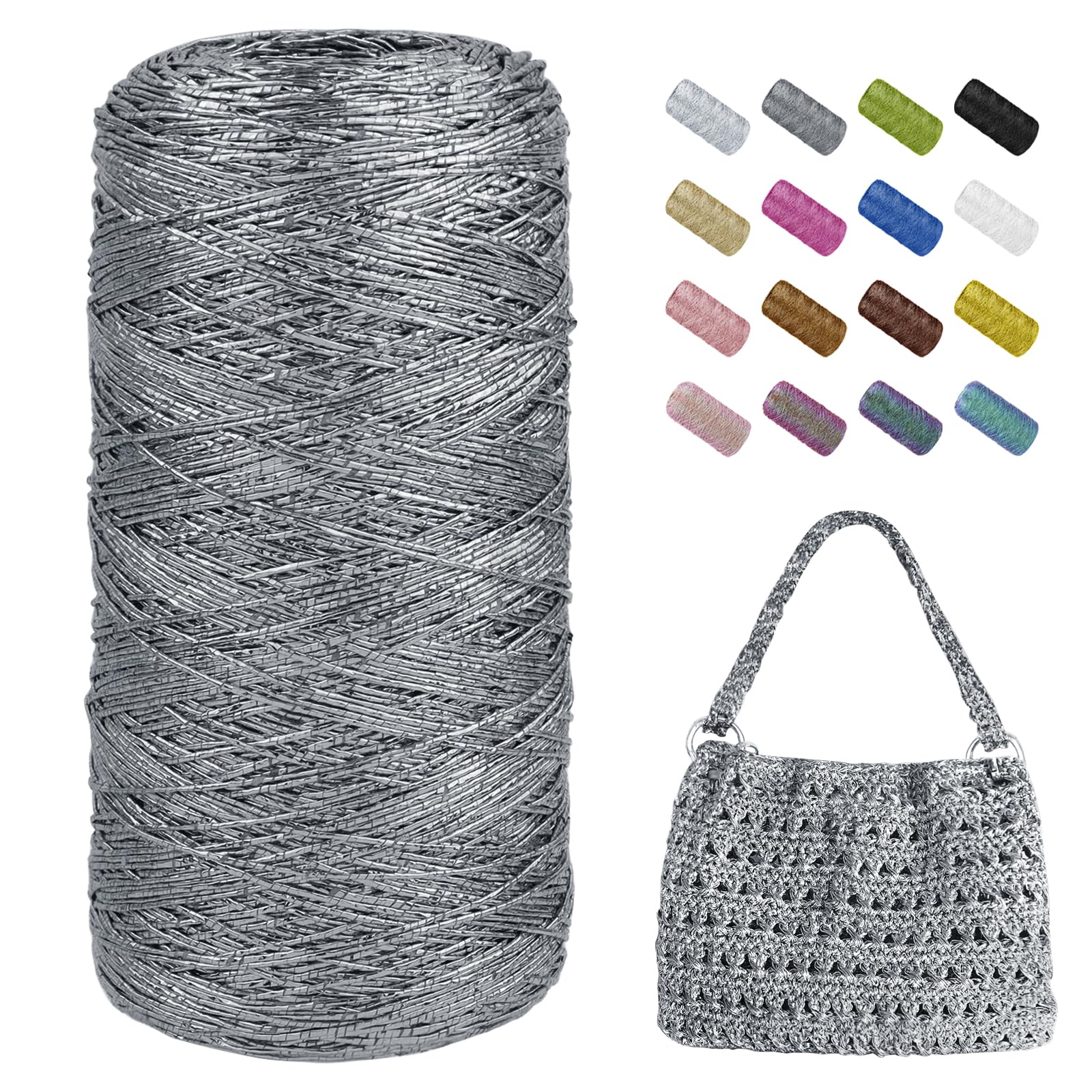 Uiopa Metallic Macrame Cord 1mm x 480m, Black-Silver Glitter Yarn for Crocheting Bags, Polyester Cord Sparkle Macrame Yarn for Crocheting Pendants, Home Decor, DIY Crafts