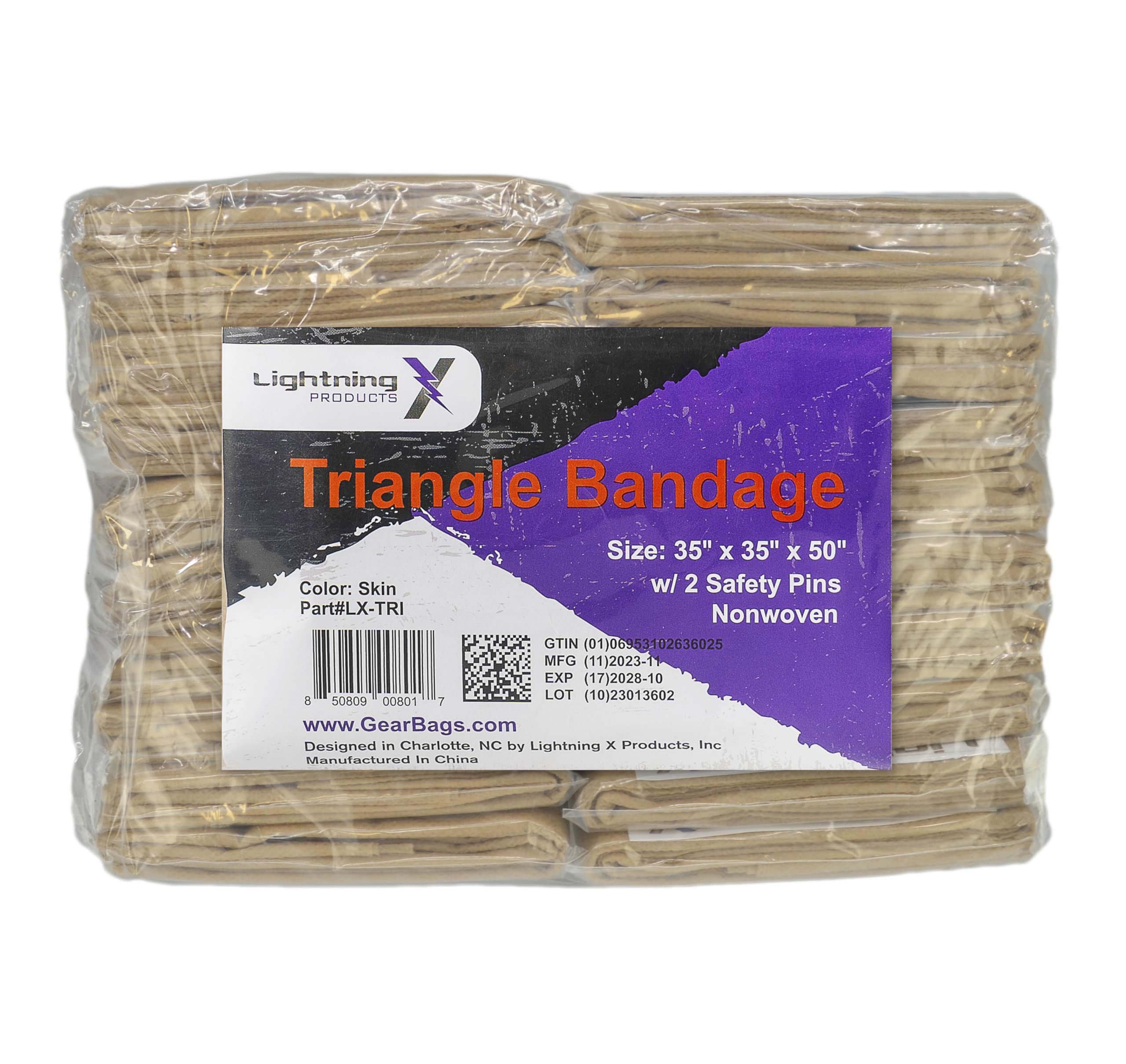 Lightning X Triangular Bandage w/Safety Pins | Pack of 20 | Non Woven & Latex Free | Triangle Sling