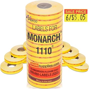 Monarch 1110 Sale Price Labels Red Reverse Print on Yellow Labels 1 Sleeve, 16 Rolls, 17,000 Labels for Retail Displays, Featured Merchandise, Product Marking & Store Organization Made in USA