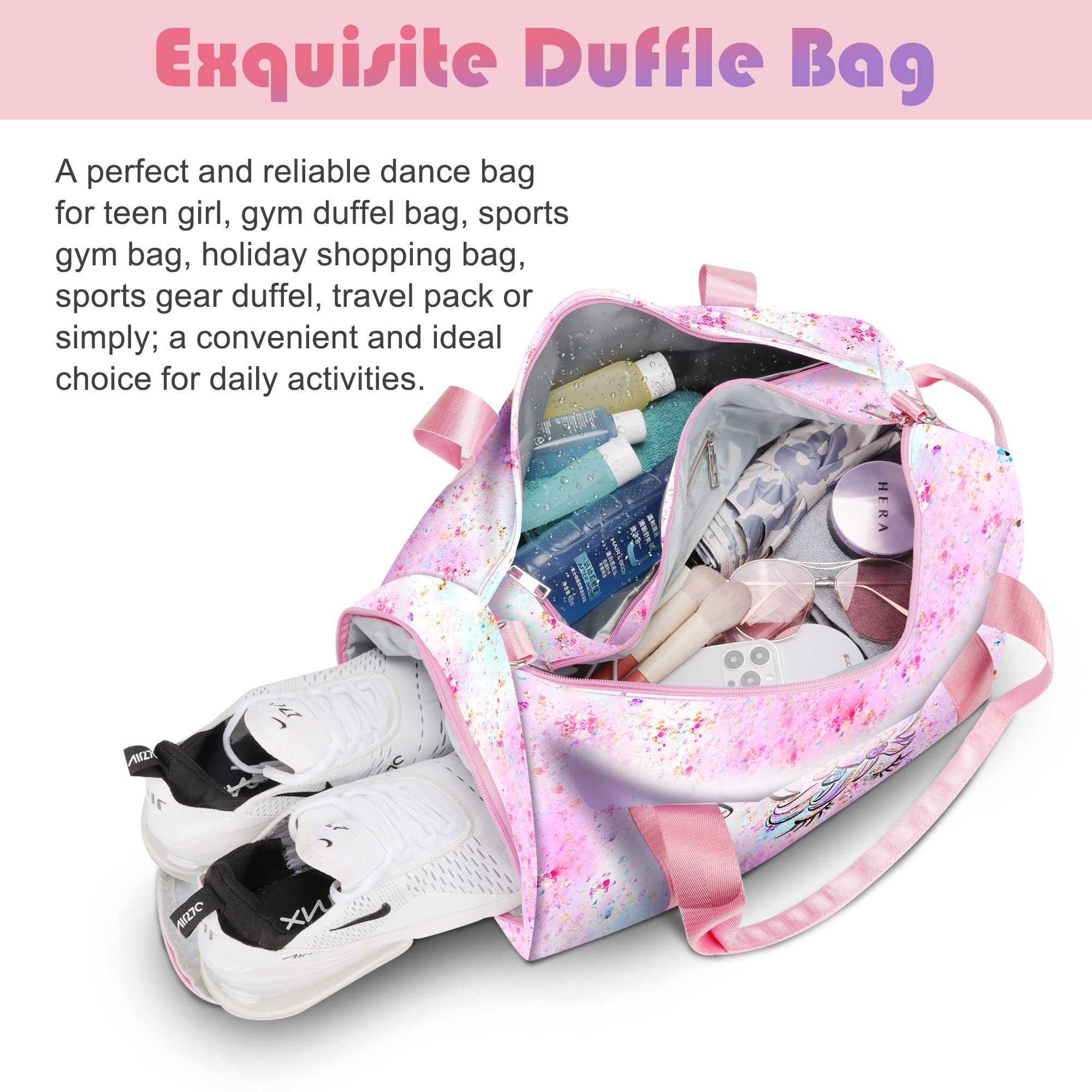 Sac de Sport Enfant,Sac de Danse Fille,Enfant Sac de Voyage avec Compartiment à Chaussures et Compartiment Humide