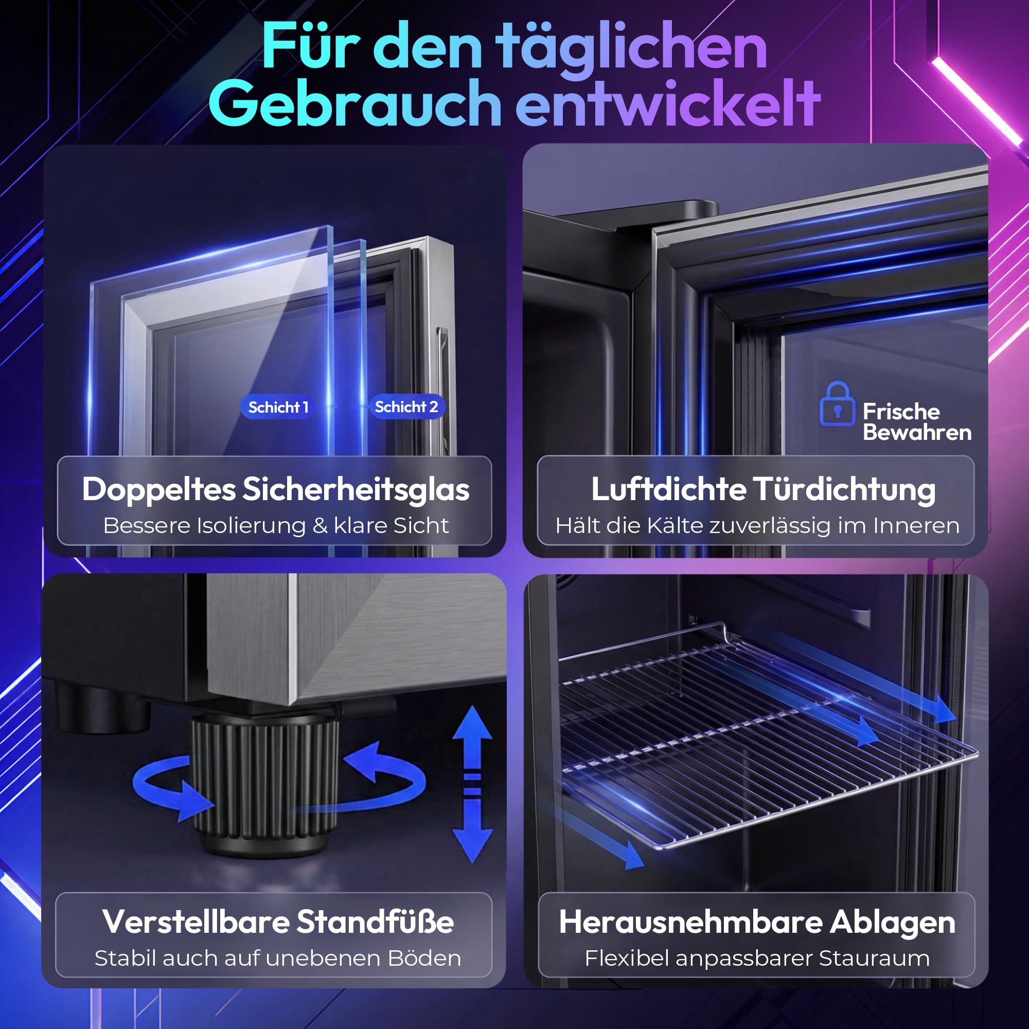 TRIUMPHKEY 50L Getränkekühlschrank mit Glastür und RGB-LED-Beleuchtung