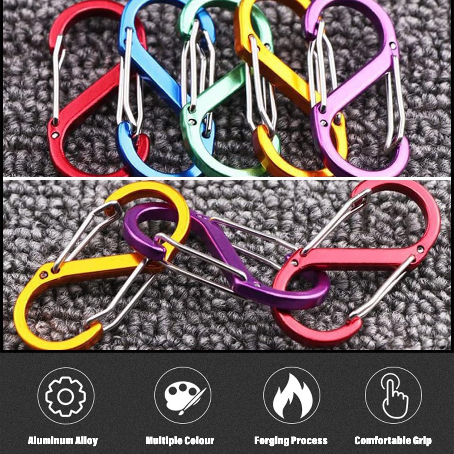 Moschettoni A Doppia Clip A Forma di S, 6 Colori, Escursionismo, Campeggio