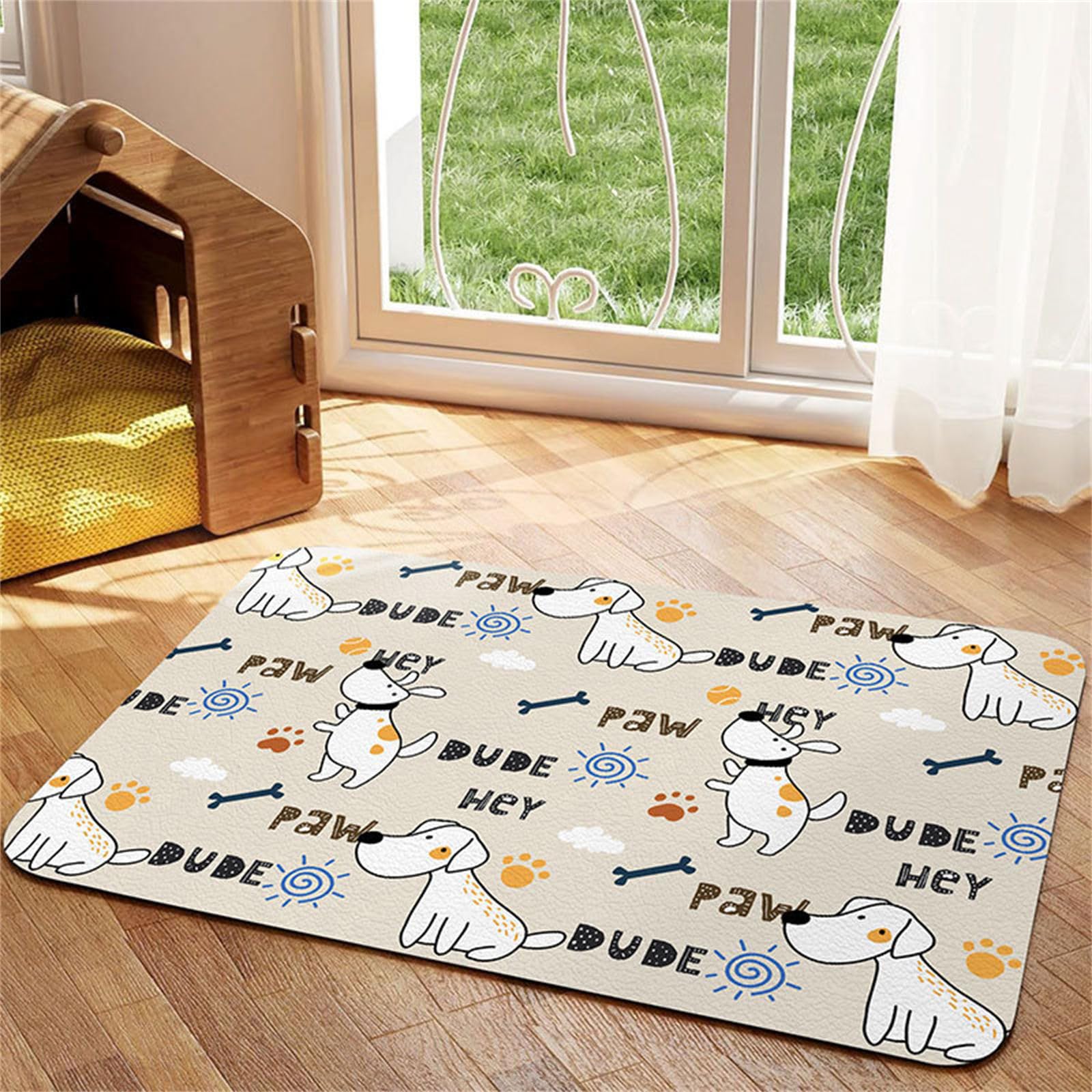 Hearda Absorbent Pet Food Mat, Pet Mats for Food Bowls Pet Feeding Mat Dog Bowl Mats Non Slip Quick Dry Water Dispenser Mat Dog Food Placemat Diatomite Cat Dog Feeding Mat (50x80cm,White Puppy J)