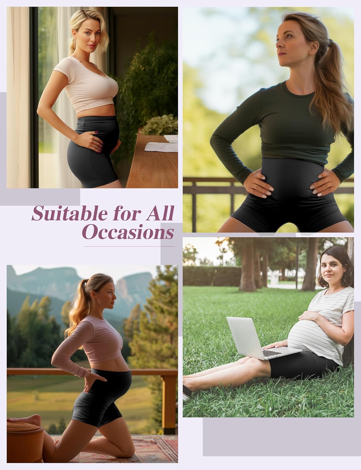4 Pack Women's Maternity Shorts with Pockets Over The Belly Yoga Biker Pregnancy Workout Running Active Shorts - Image 6