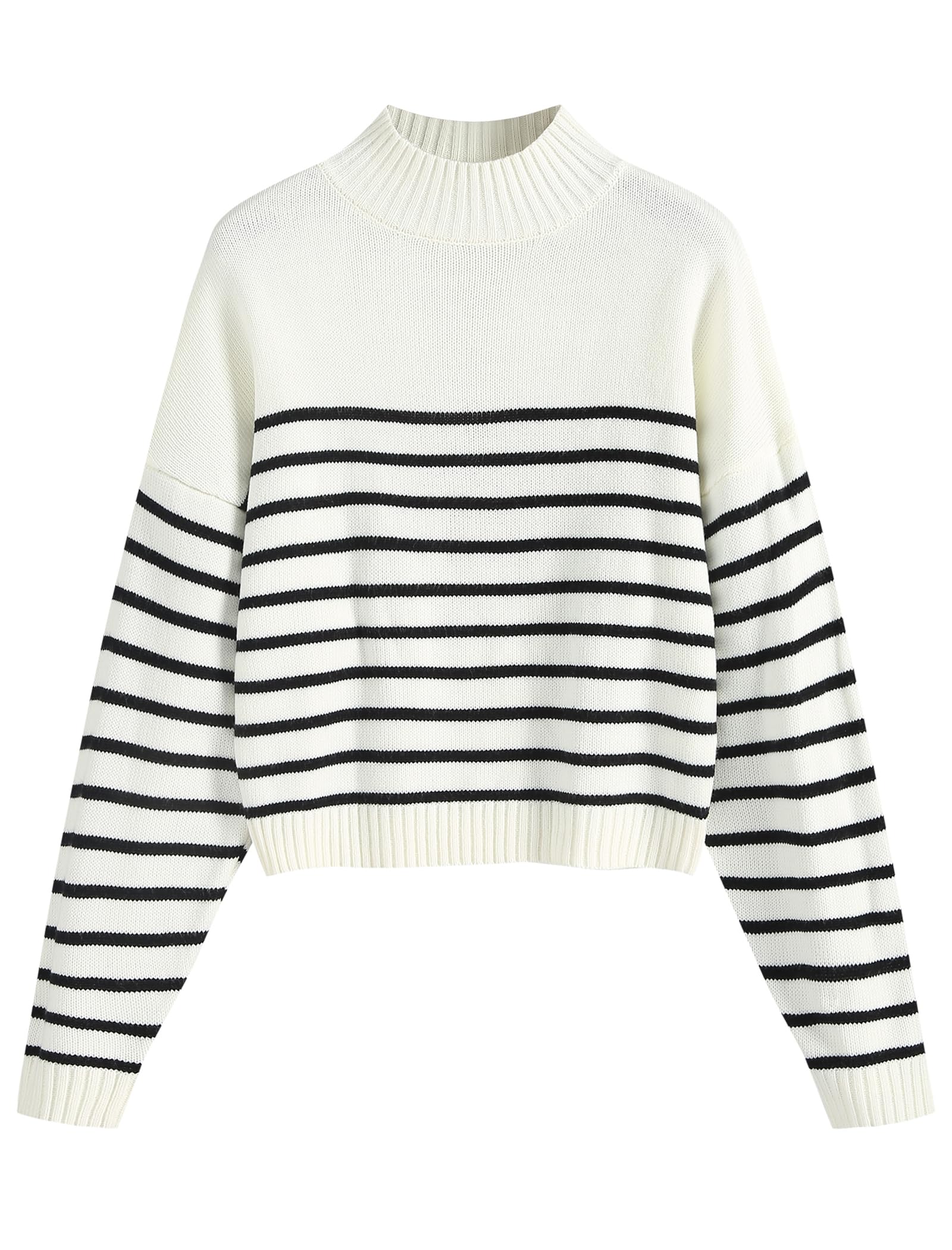 ZAFUL Womens Turtleneck Drop Shoulder Ribbed Knit Plain Pullover Scalloped Hem Crop Sweater Jumper
