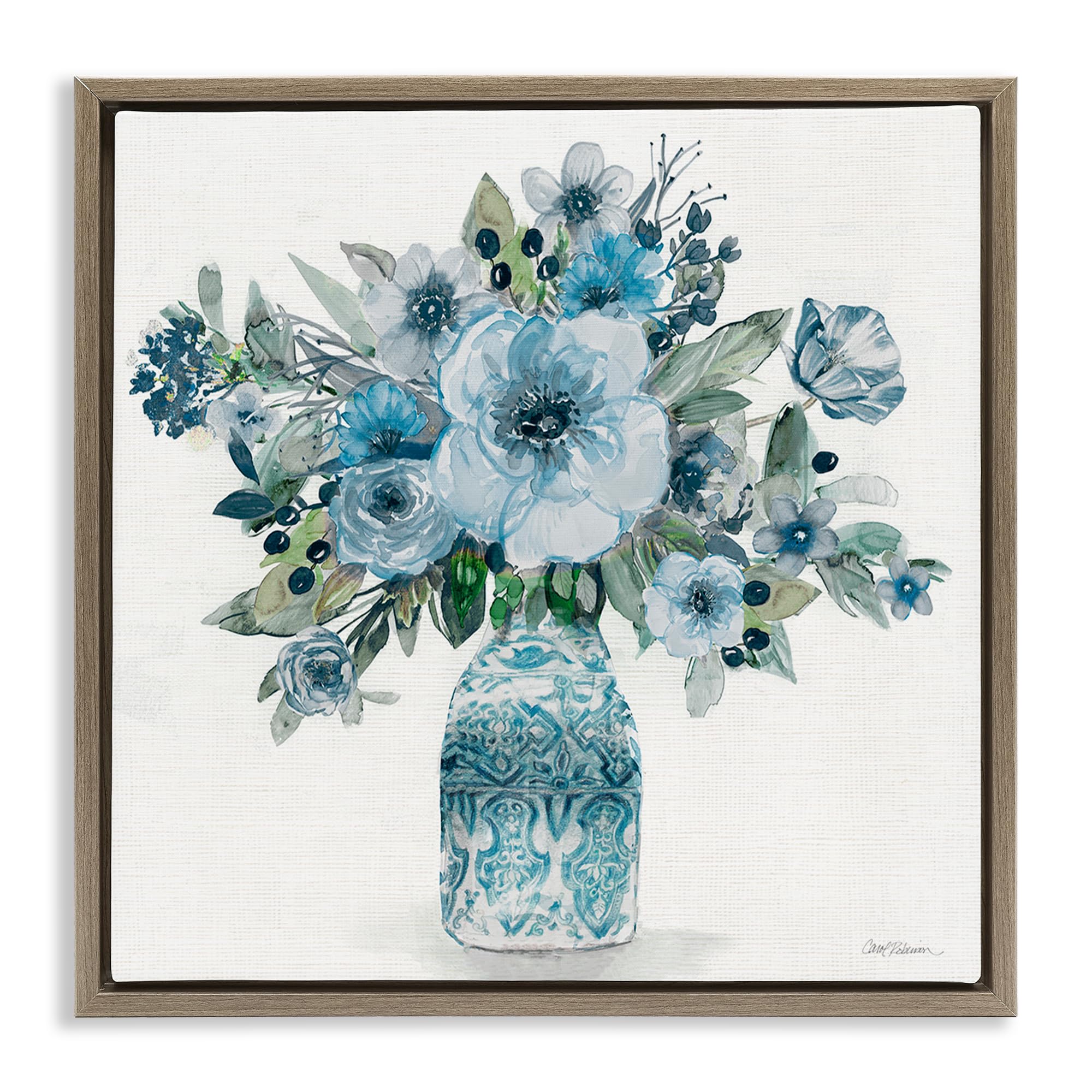 Stupell Industries 'Pastel Blue Botanical Bouquet', Floating Frame Canvas Art, Brown, 25 x 25 Inches, Easy to Hang and Sturdy, Made in USA, by Carol Robinson