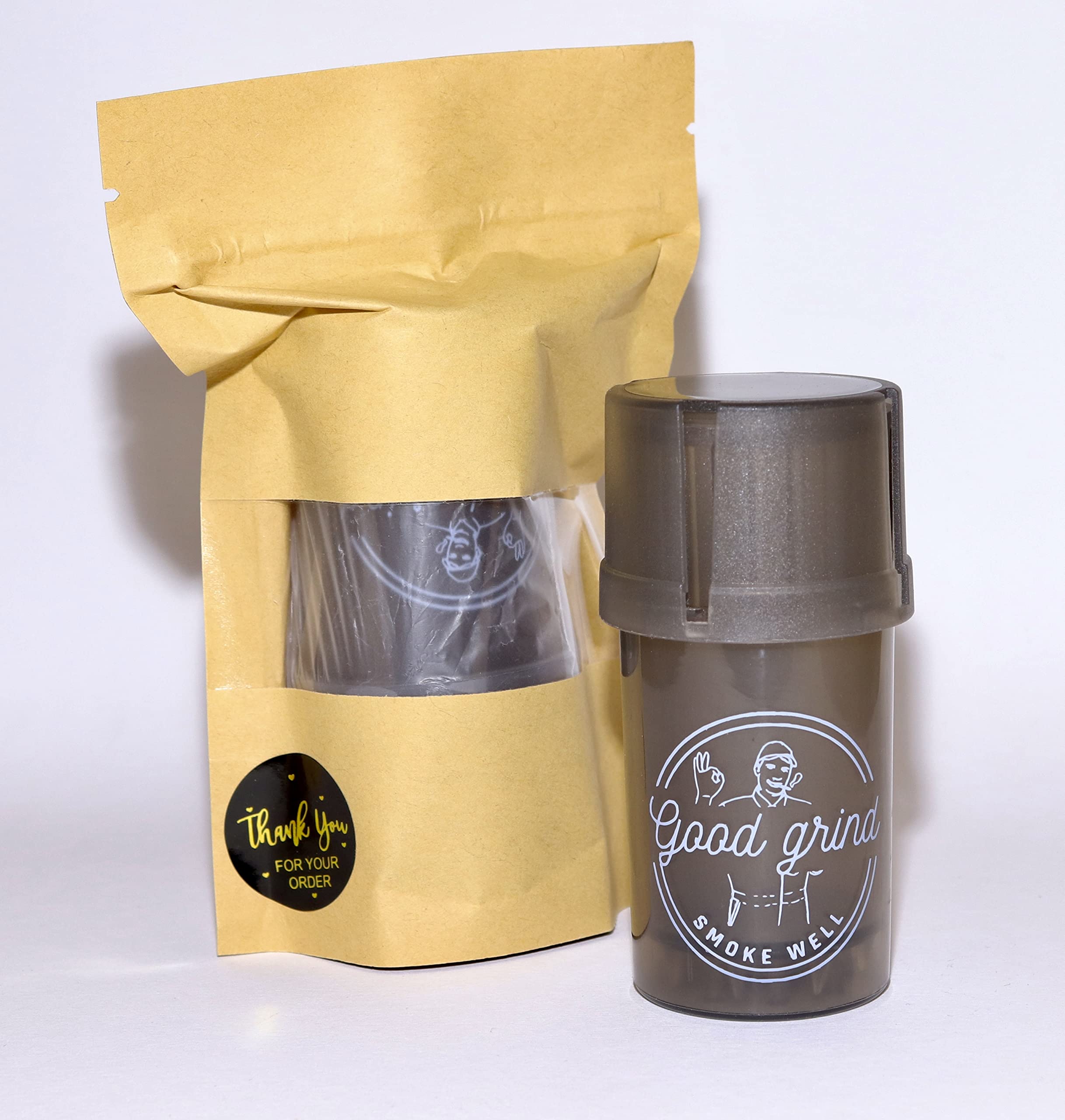Tubi Grinder "Good grind" - Macinino in plastica 2 in 1 + contenitore (ermetico e impermeabile), 3 parti, NERO