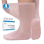Bulinlulu Extra Width Socks for Swollen Feet - Non Slip Super Width Diabetic, Bariatric, Cast Socks for Men, Lymphedema - 4 Pink, 4 Pairs Super Wide With Grips