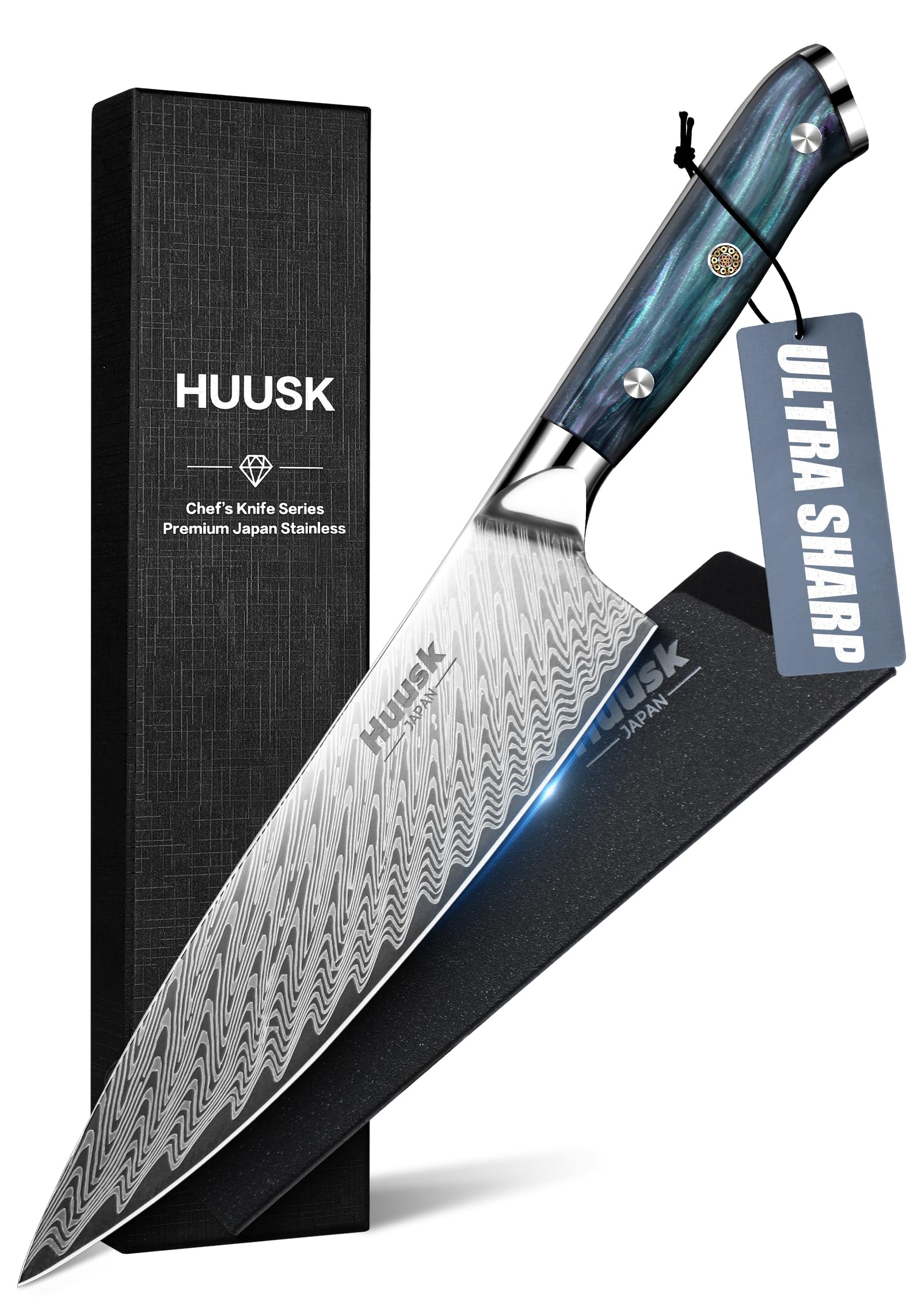 Amazon.com: Huusk 8" Chef Knife, Stainless Japanese Kitchen Knife with Ergonomic Resin Handle ...