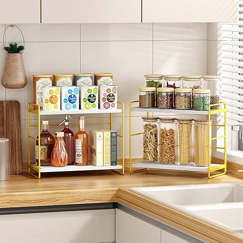 Miniatura 2 de SRIWATANA Juego de 2 organizadores de encimera de baño, estante de encimera de cocina, estante de especias, fregadero, encimera, almacenamiento de
