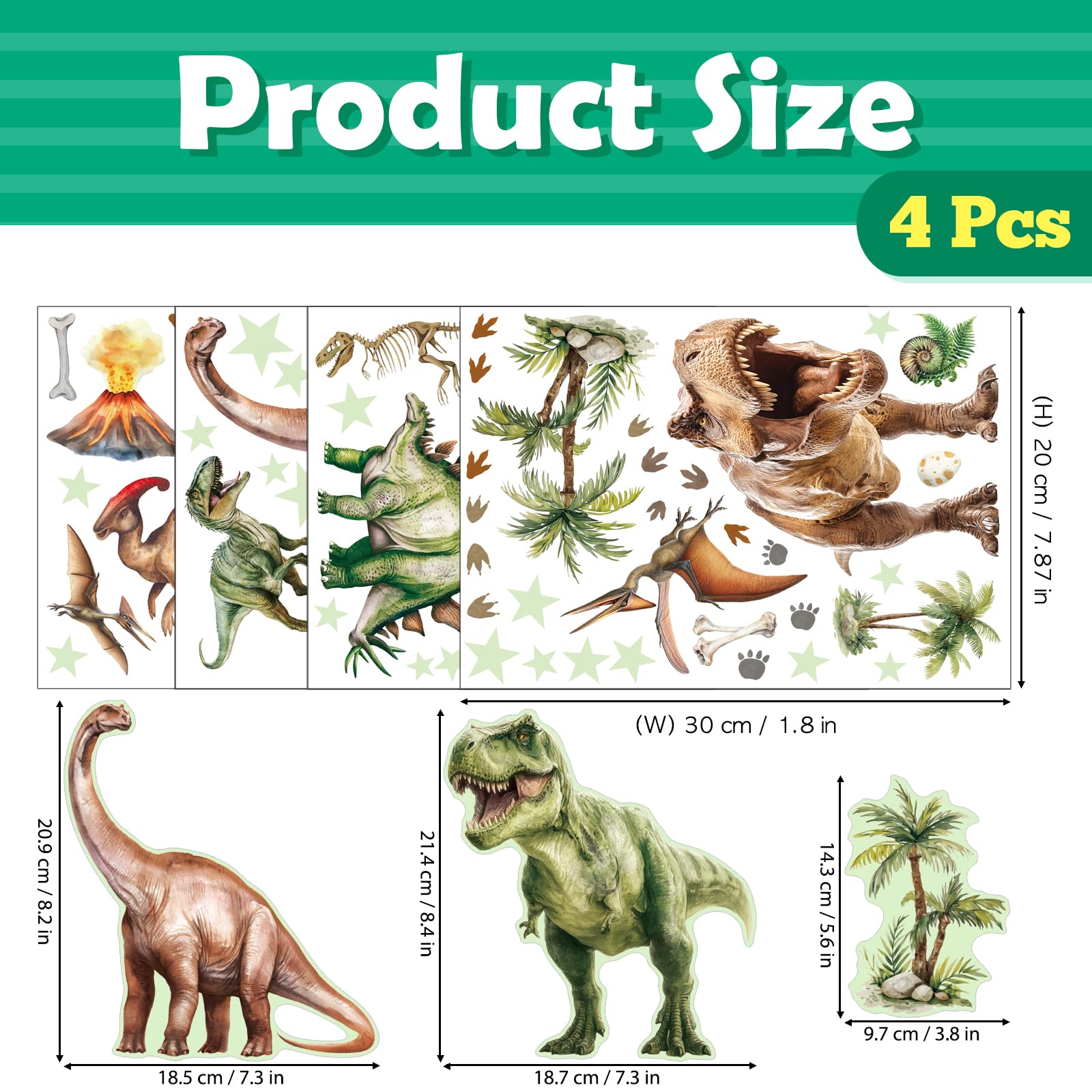 DECOWALL Adesivo da parete con dinosauro luminoso, grande T-Rex luminoso, triceratopo e vulcano, decorazione luminosa del cielo notturno, per cameretta dei bambini e sala giochi (GDS4-7004)