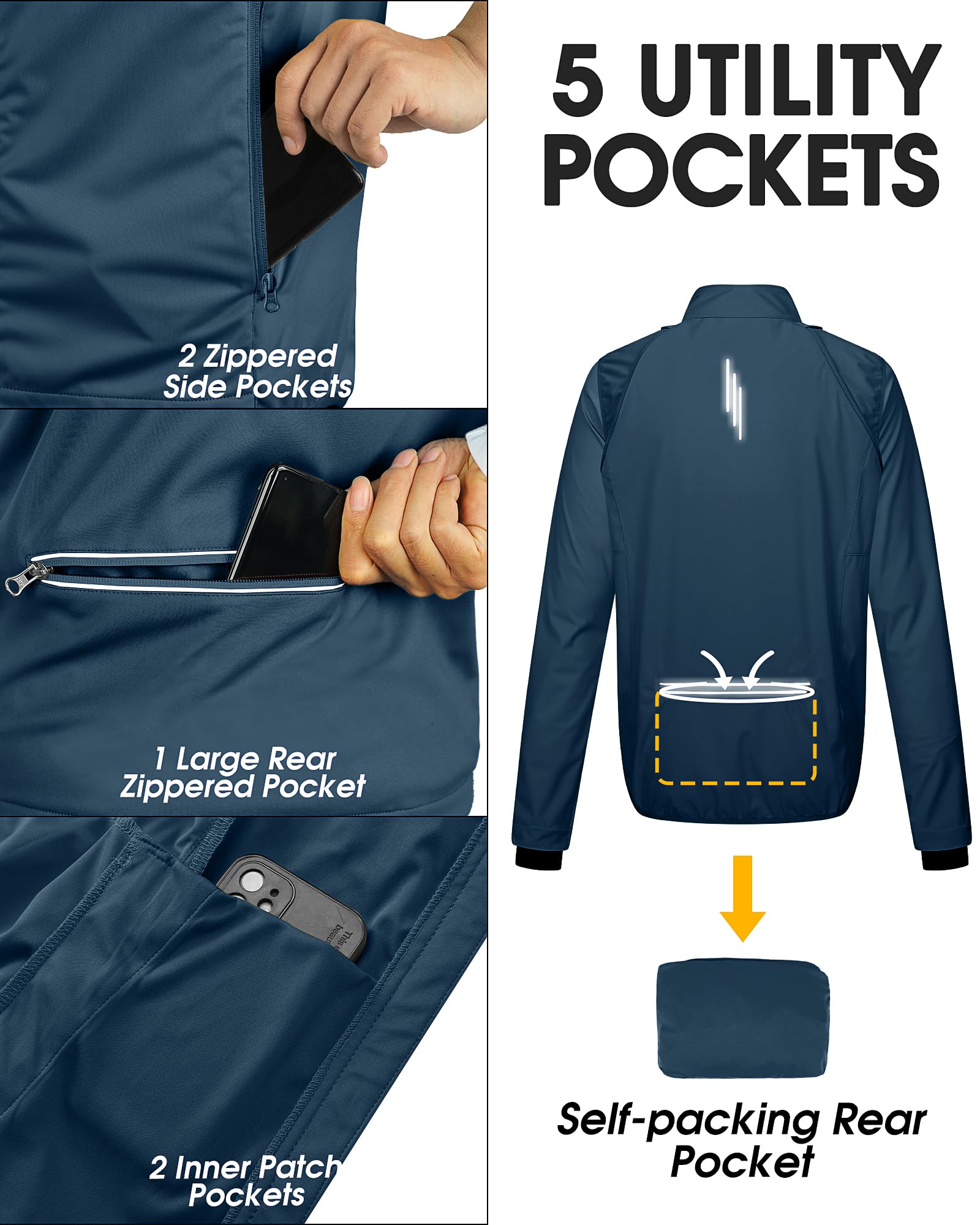 Veste de cyclisme imperméable homme 33,000ft manches amovibles réfléchissante protection UV pliable
