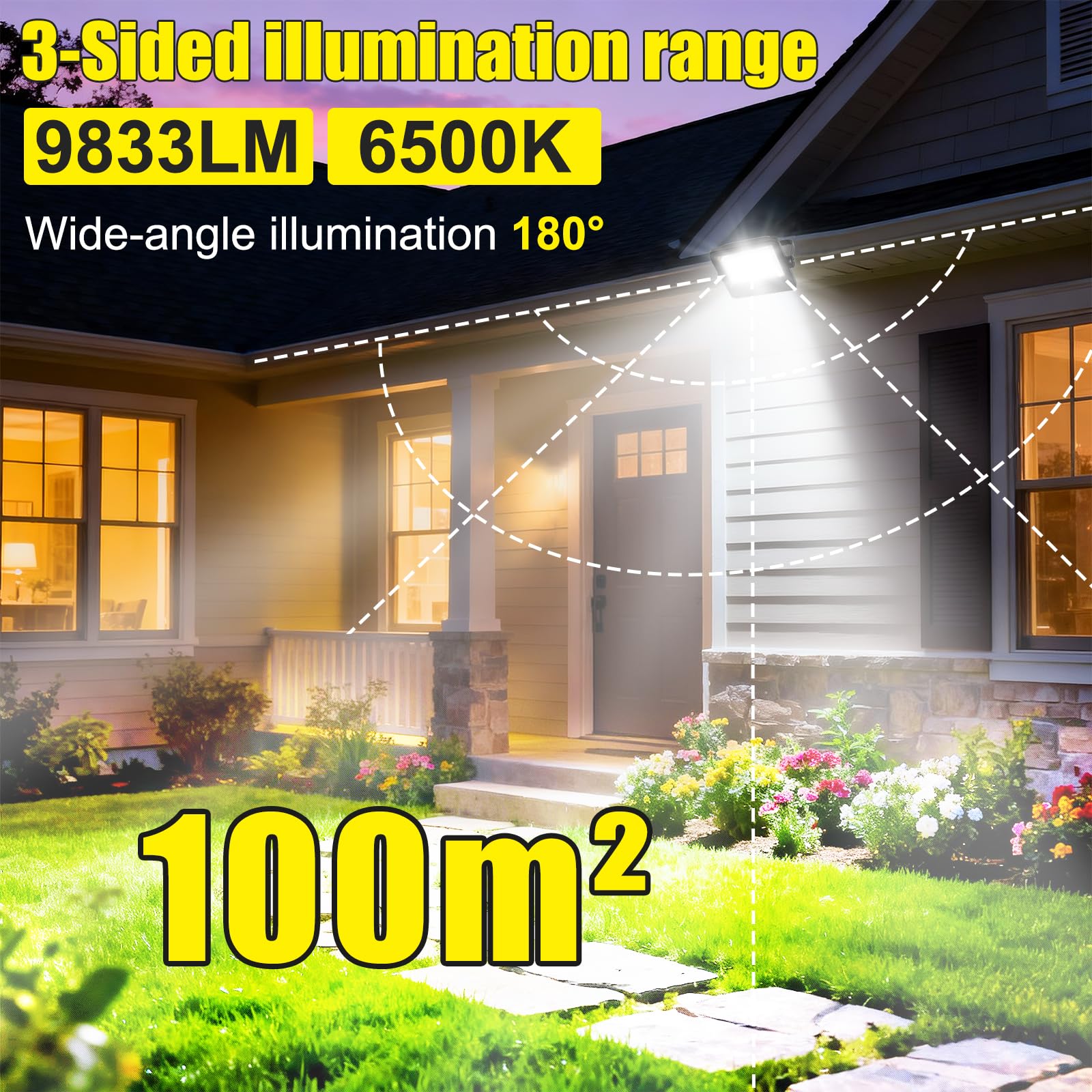 100W Focos LED Exterior Solares con Control Remoto,Indicador de Batería,7 Modos,IP67 a Prueba de Agua con Cable de 4.2m,Luz Solar Exteriorpara Garaje,Jardín,Puerta de Entrada,Patio y Césped - 4