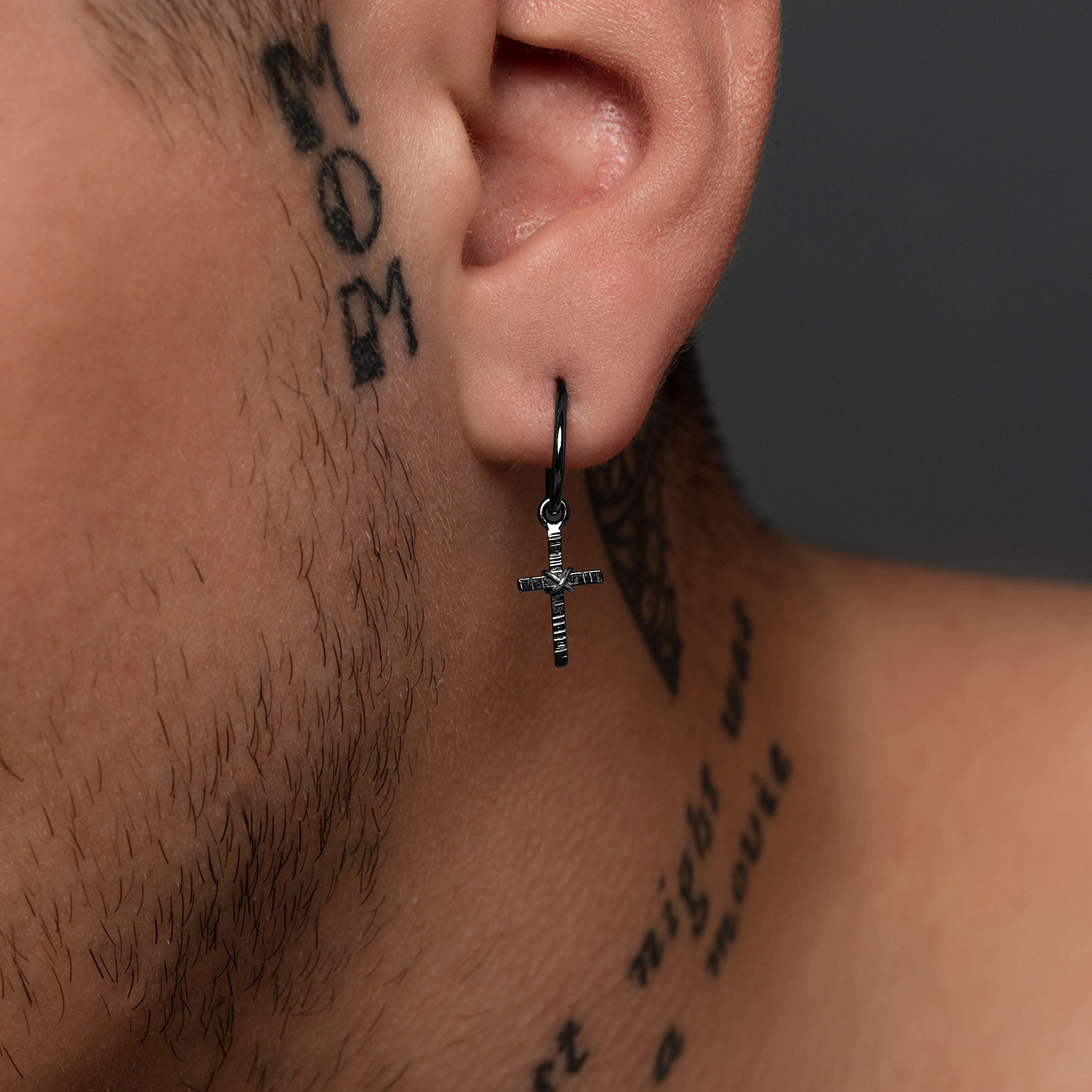 Handmade geschenk für ihn Sterling Silber Huggie Creolen Kreuz Ohrring, für Männer Creolen mit Charme Männer Ohrring Creolen Männer Kreuz Ohrringe Männer Schmuck baumeln