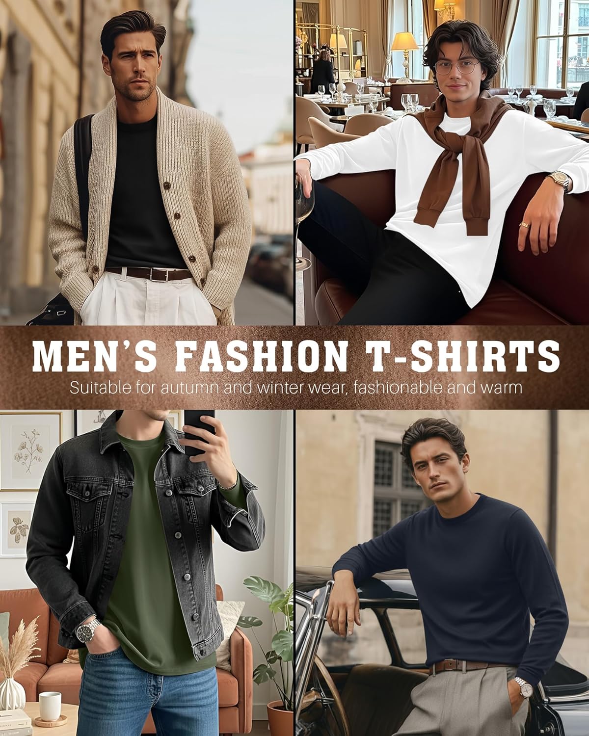 5 Pack Mens Big and Tall Thermal Shirts Fleece Lined Long Sleeve Loose Fit Tops Plus Size Undershirt Multipack - Image 2