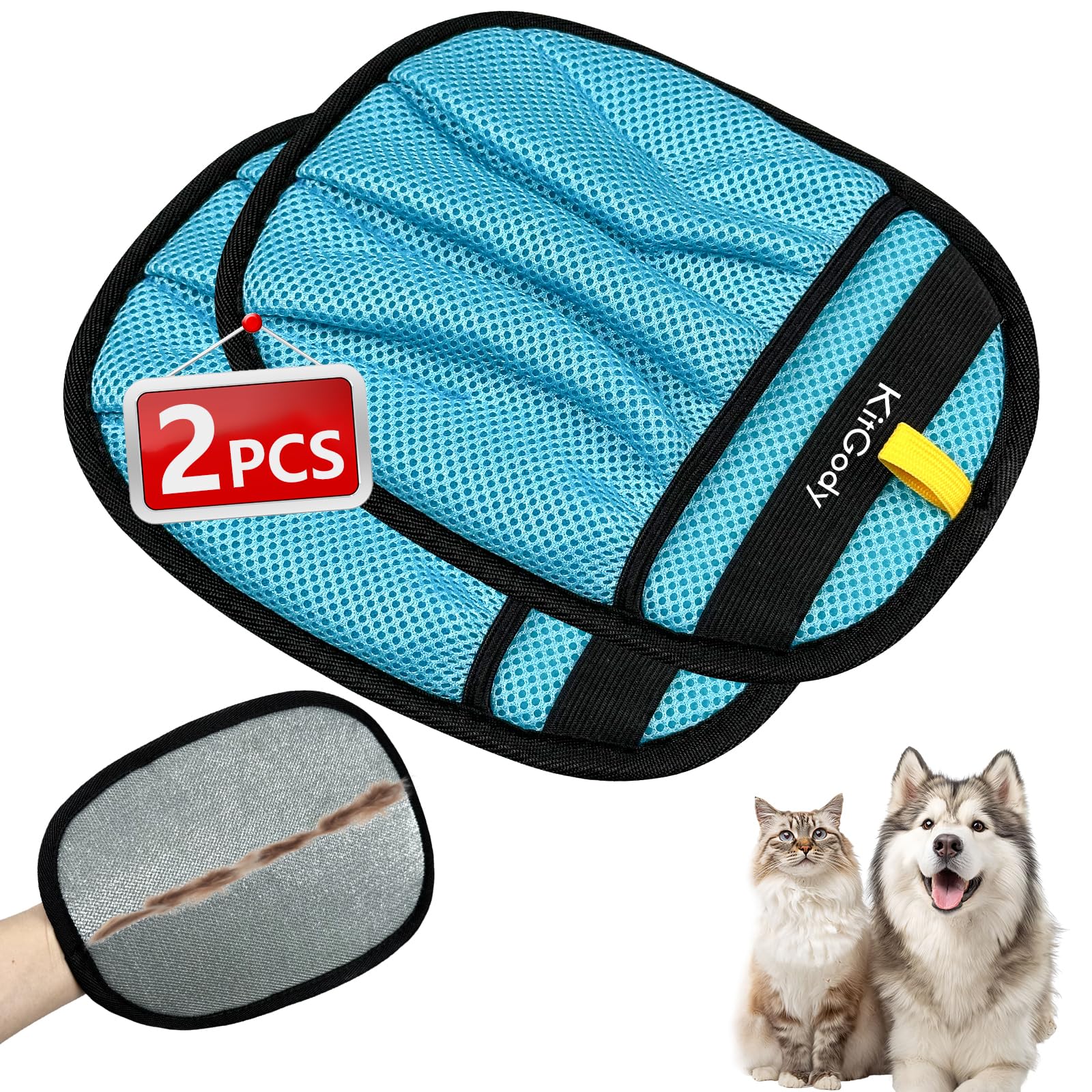 Upgraded Tierhaarentferner Handschuh 2 Pcs, KitGody Elektrostatische Fellmagnet Handschuhe, Fünf-Finger & doppelseitig Design, Wiederverwendbare Pet Hair Remover Glove für Hunde & Katzen, Möbel, Auto