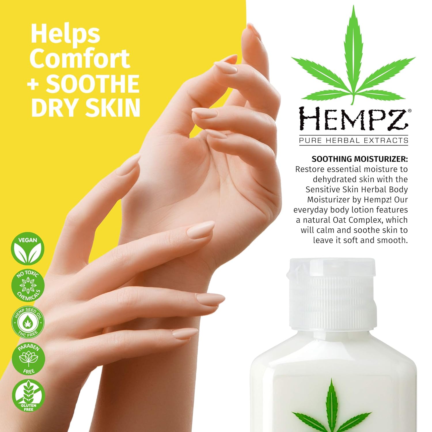 Hempz Sensitive Skin Herbal Body Moisturizer with Oatmeal, Shea Butter for Women and Men,2.25 oz.  Premium,Soothing Body Lotion with Hemp Seed, Cocoa Seed, Mango Seed for Dry Skin  Skin Care Products Image