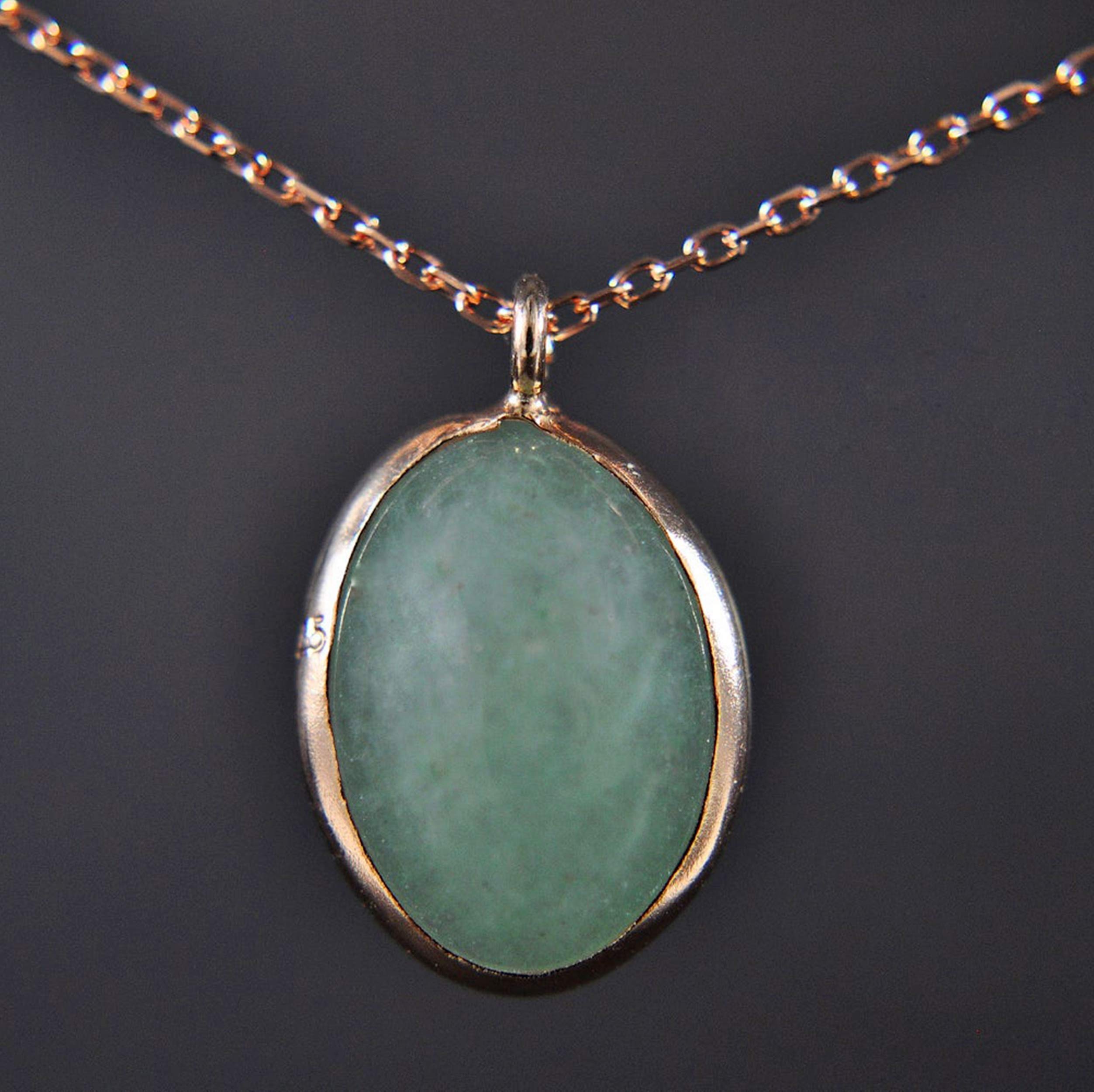 925 Sterling Silber - Aventurin - Heilstein - Kette - Roségold - Halskette mit Anhänger - Damen - Geburtstag - Silberkette - Geschenk für Sie - Schmuck Geschenk - Handmade