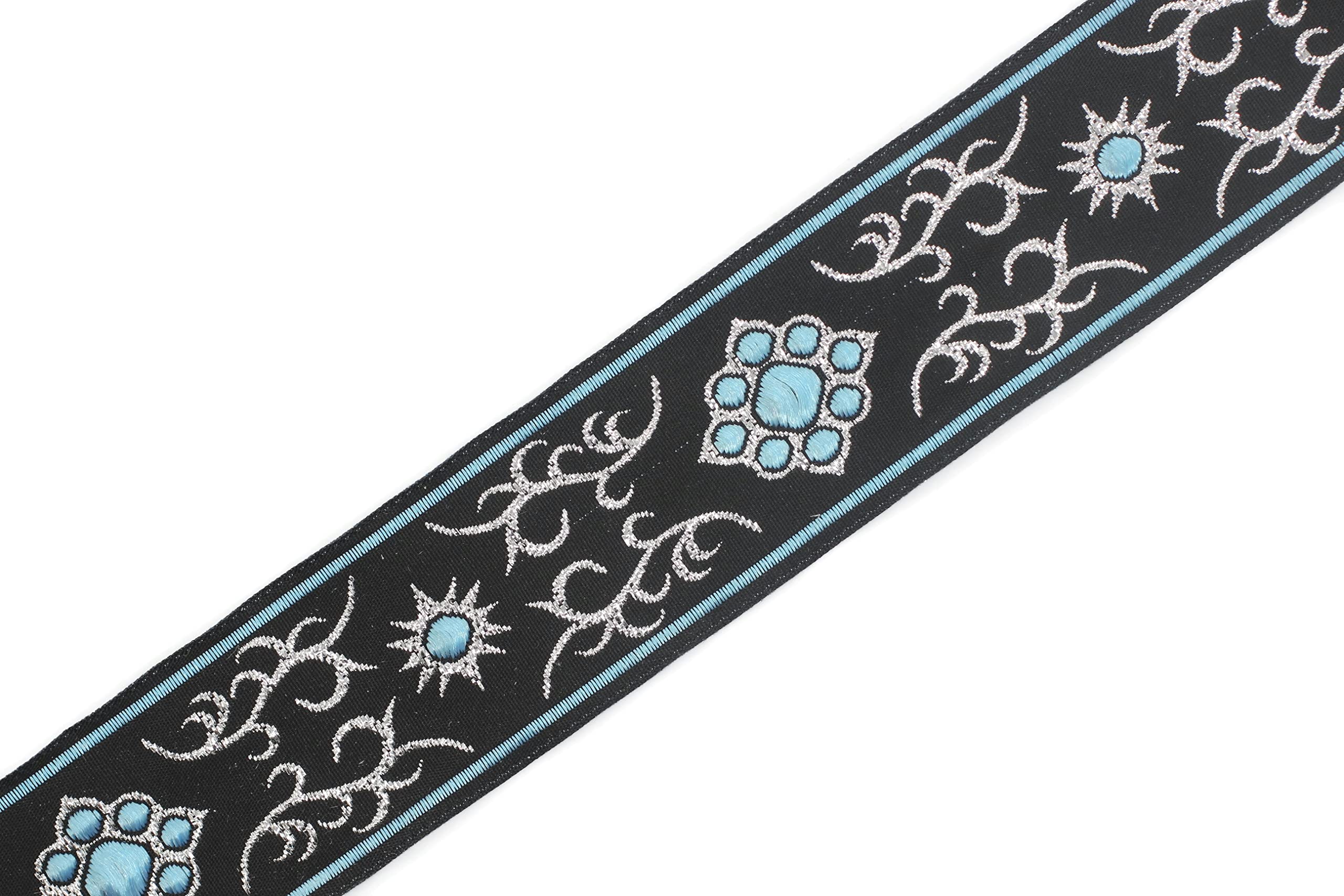 Nastri jacquard blu metallizzato da 35 mm (3,5 cm), finiture ricamate nativi americani, finiture in tessuto, jacquard tessuto, bordo tessuto, 35806