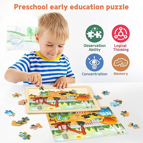 Miniatura 6 de SYNARRY Rompecabezas de madera para niños de 4 a 6 años, 6 paquetes de 60 piezas, rompecabezas de preescolar, juguetes educativos, regalos para