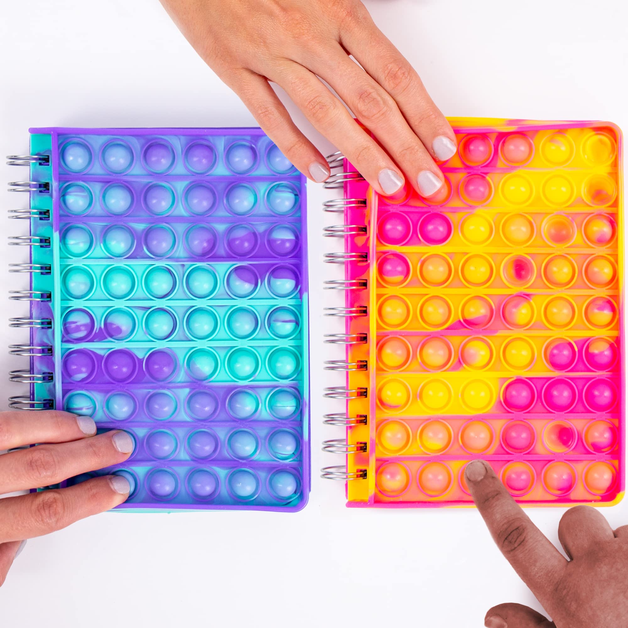 Just My Style Fidgiwear Push & Pop Journals by Horizon Group USA, Includes 2 Poppable Fidget Toy Spiral-Bound Journals, Never-Ending Poppable Fidget Toy Cover & 80 Pages, Pop Fidget Sensory Notebooks