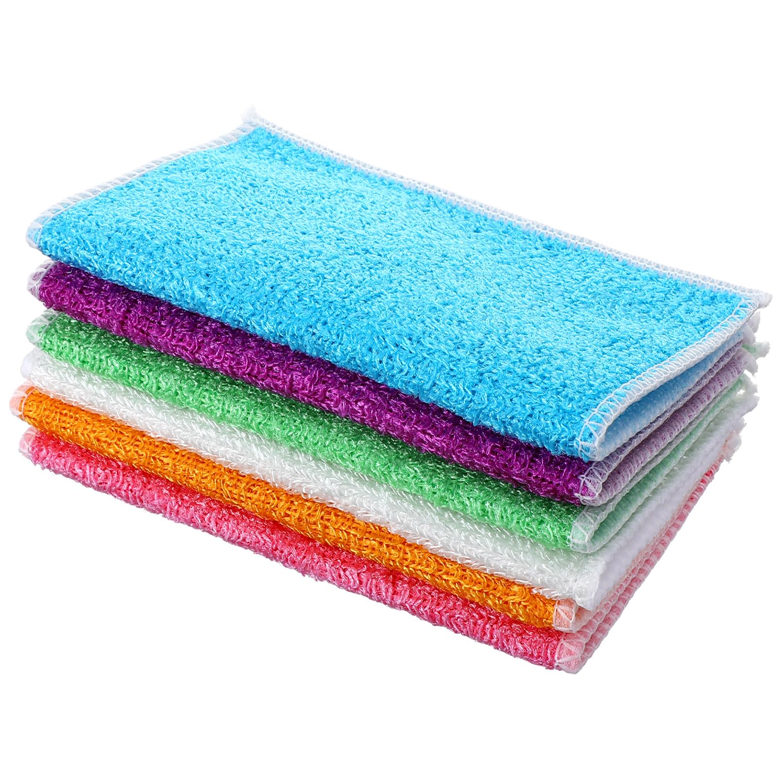 Quilax 6-Pack Bamboo Dish Cloths, Reusable Cleaning Cloths Quick Dry, Double-Layer Thickened, Microfiber Cleaning Cloth, Kitchen Dish Towels for Washing Dishes(23 x 18 cm)