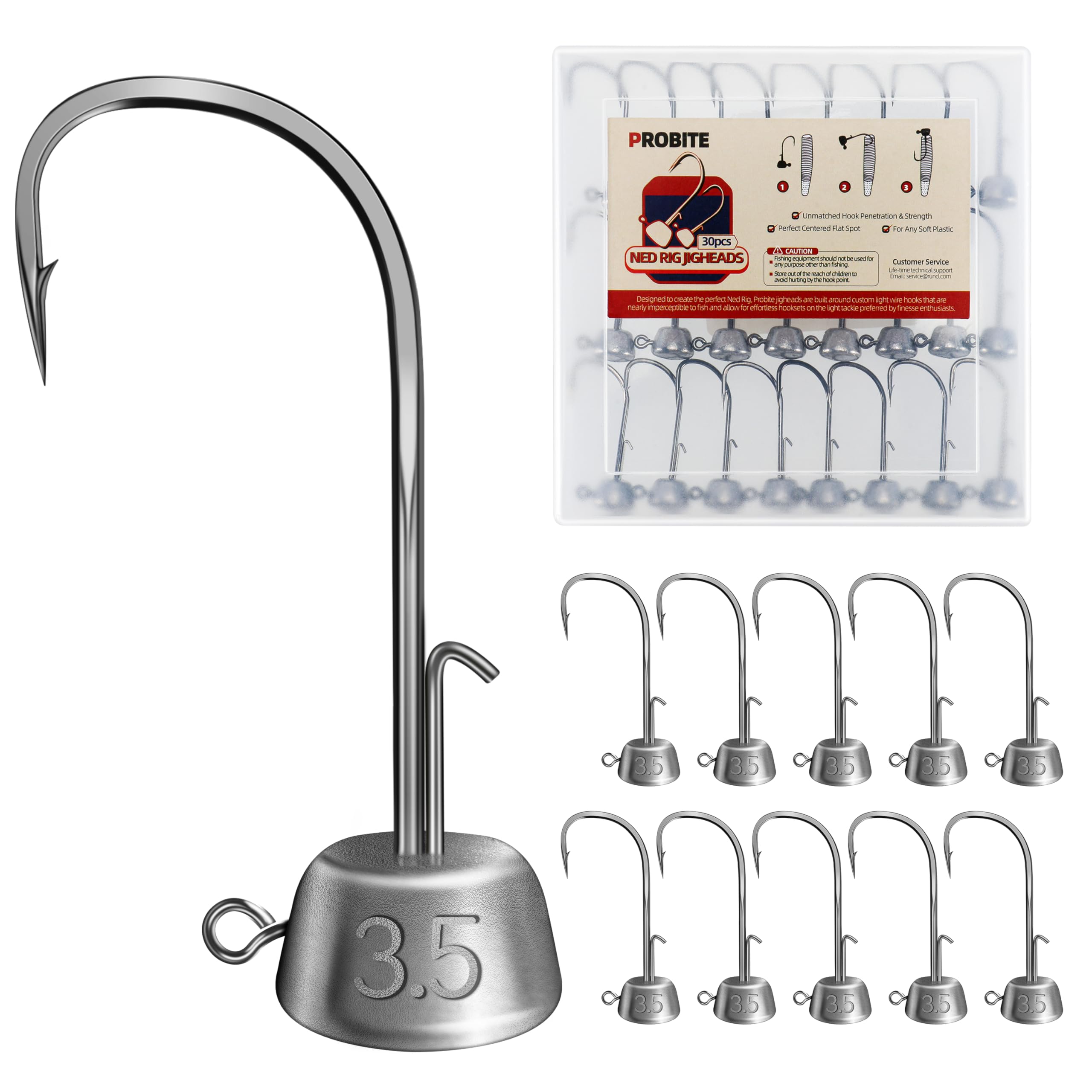 Ned Rig Jig Heads Kit - 30pcs Mushroom Jighead Hooks for Bass & Crappie Fishing Lures, Perfect for Soft Plastic Baits in Freshwater & Saltwater