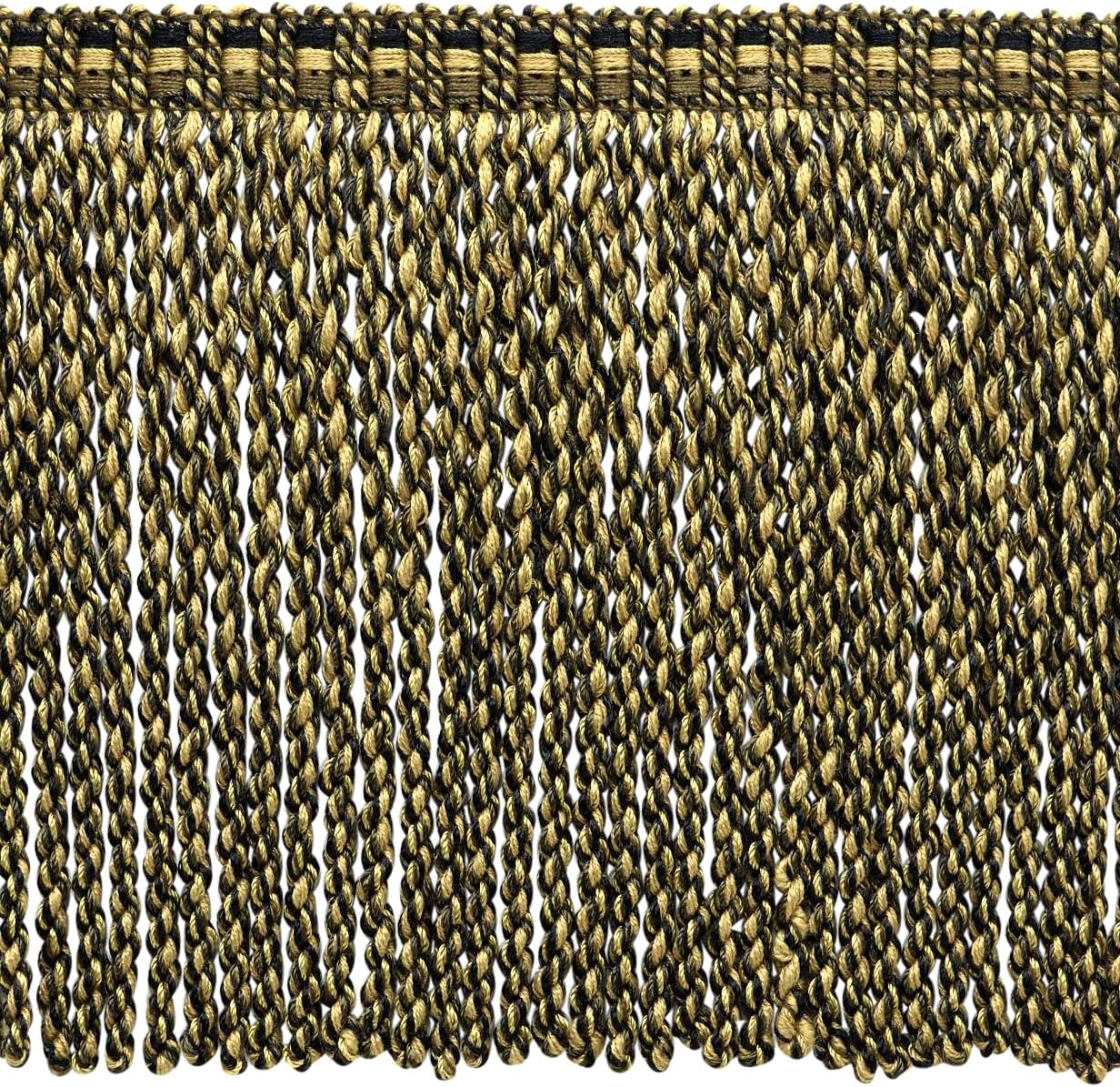DÉCOPRO 6" (15cm) Beautiful Bullion Fringe Trim with Fancy Knitted Gimp Header, Veranda Collection # BFV6#VNT20 (Pure Black, Green Beige, Khaki Beige) 5 Yard Value Pack (15 ft/4.5m)
