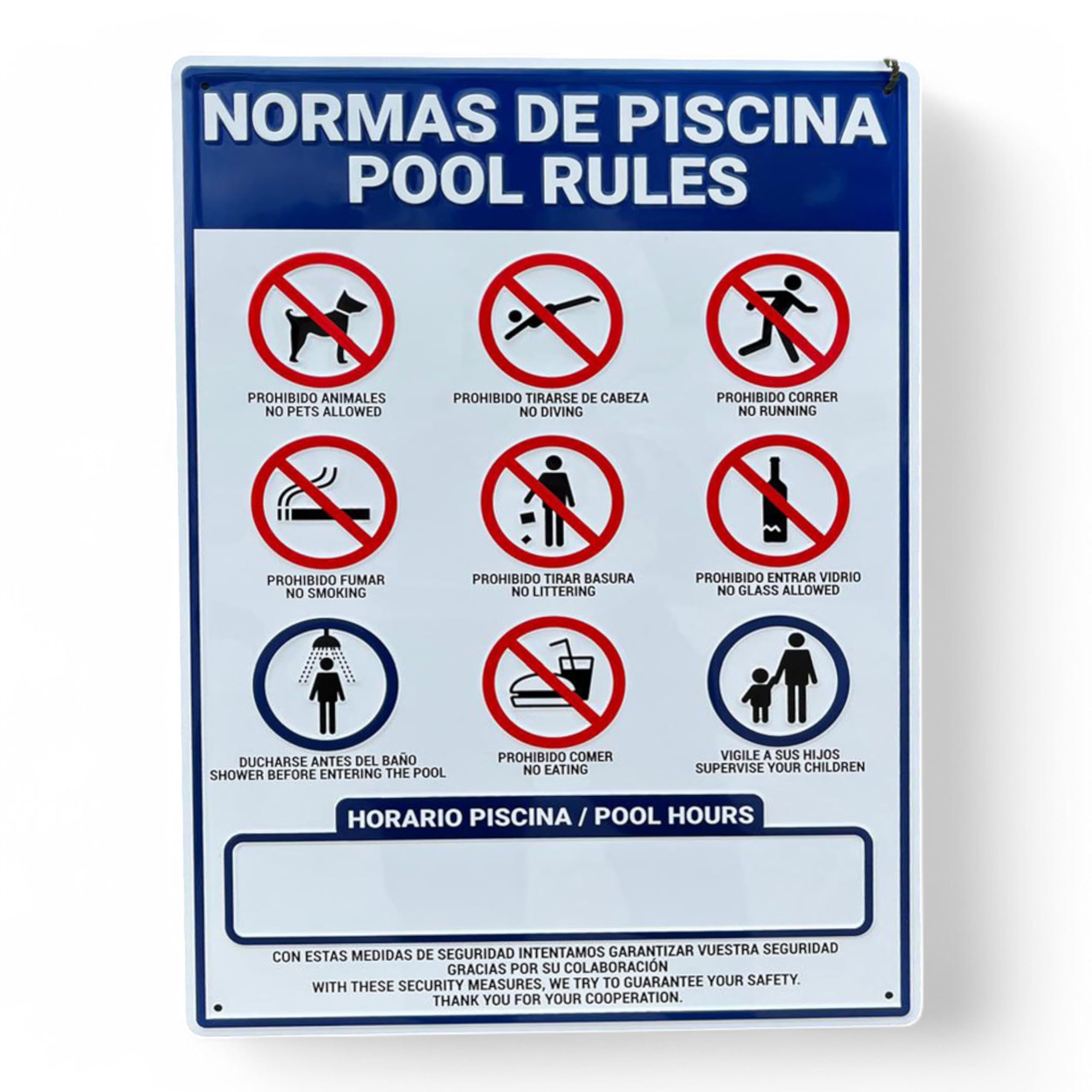 Cartel Normas De Piscina ALUMINIO | Pintura ESMALTE | RELIEVE | GRANDE. 43x31cm. GARANTIA SATISFACCION, FOTOS REALES CARTEL NORMAS DE PISCINA COMUNIDAD HOTEL | Pool Rules