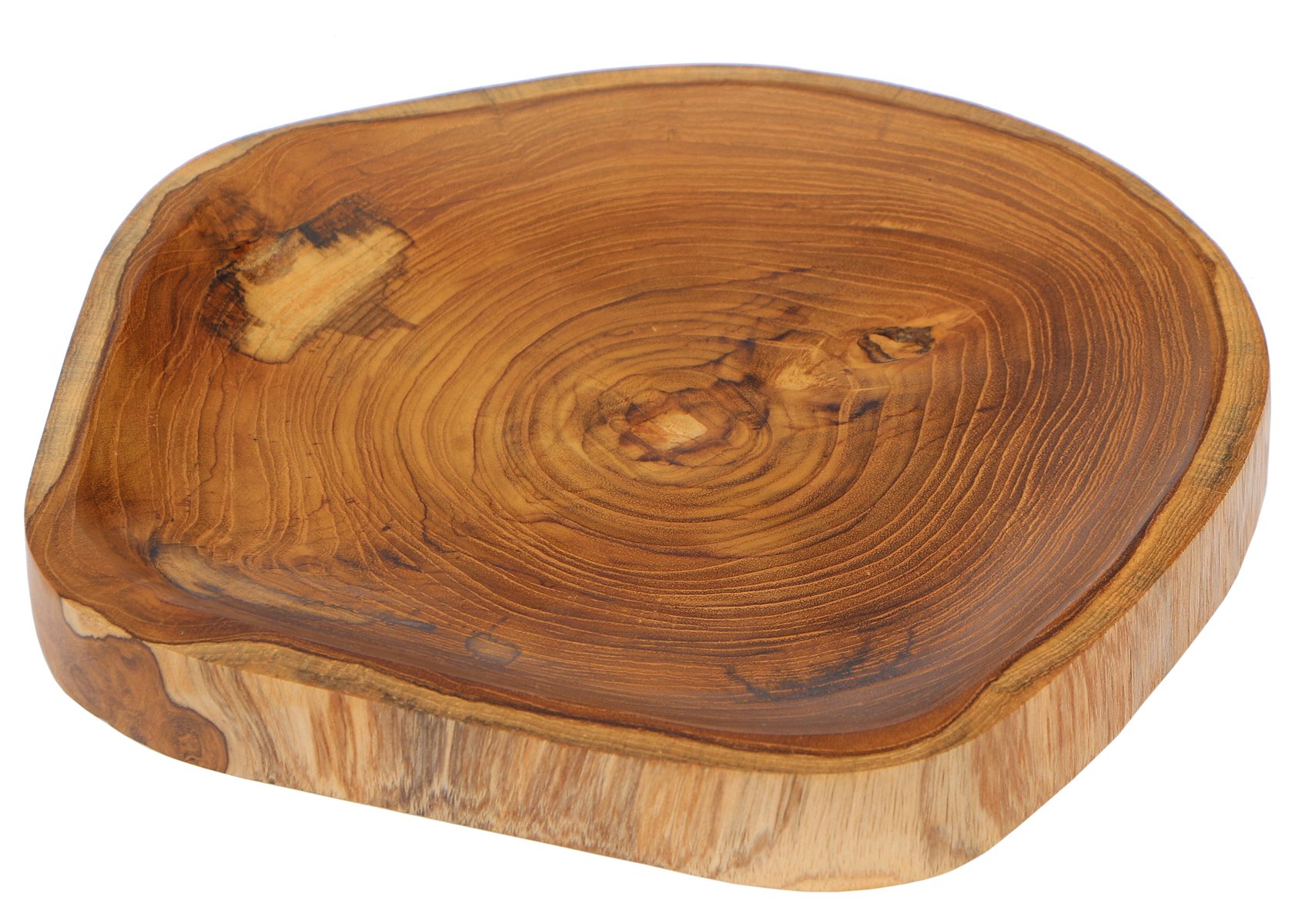 Unbekannt Rústico 23 cm Madera Pan Plato y Decoración, Madera de Teca Mano Bali Teca 04