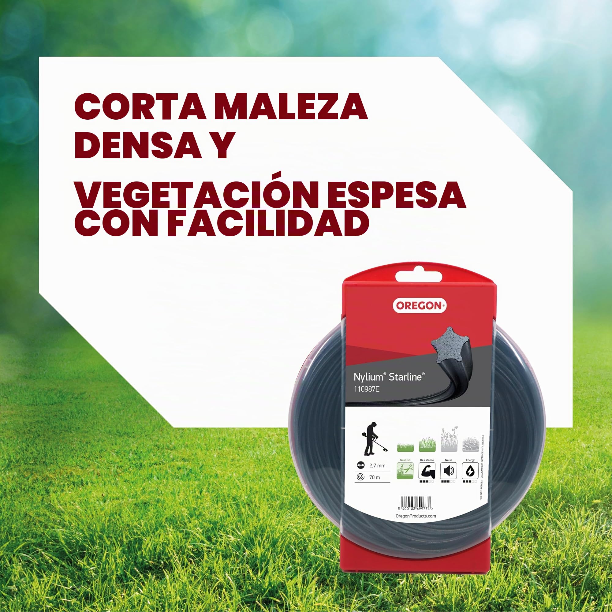Oregon Star Hilo para Desbrozadora 2.7mm, Hierba, Maleza, Vegetación y más, Hilo de Nylon de Gran Resistencia, Compatible con la Mayoría de Modelos Estándar, 2.7mm x 70m (110987E)