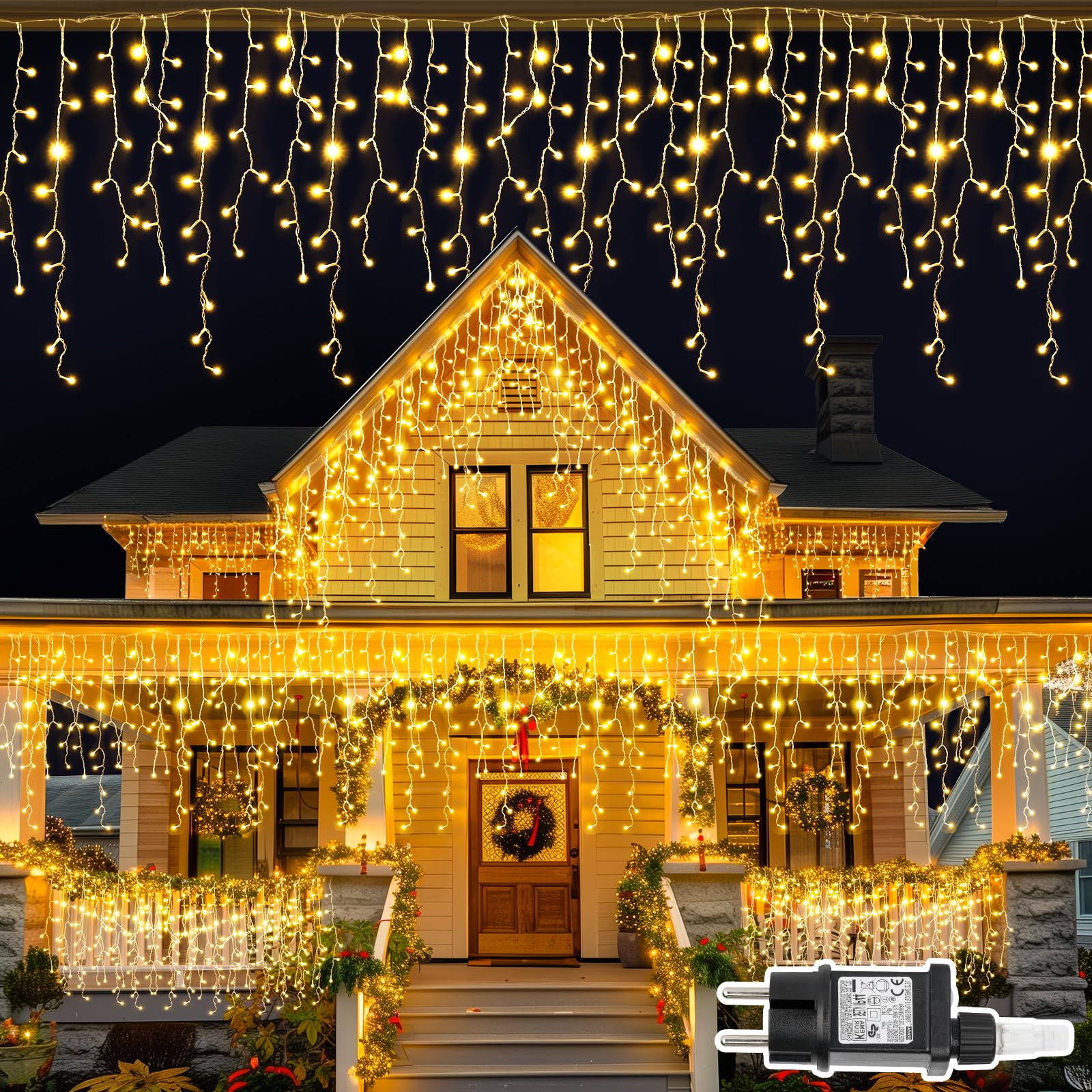 Eisregen Lichterkette Außen, 10M 408LED Warmweiß Eisregen Weihnachtsbeleuchtung Außen mit Timer, IP44 Wasserdicht 8 Modi mit Stecker für Innen Außen Balkon, Party, Hochzeit, Haus, Fenster, Garten Deko