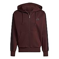 adidas Uomo Essential Three Stripes Fleece Zipper Hoodie, Shadow Brown/Black