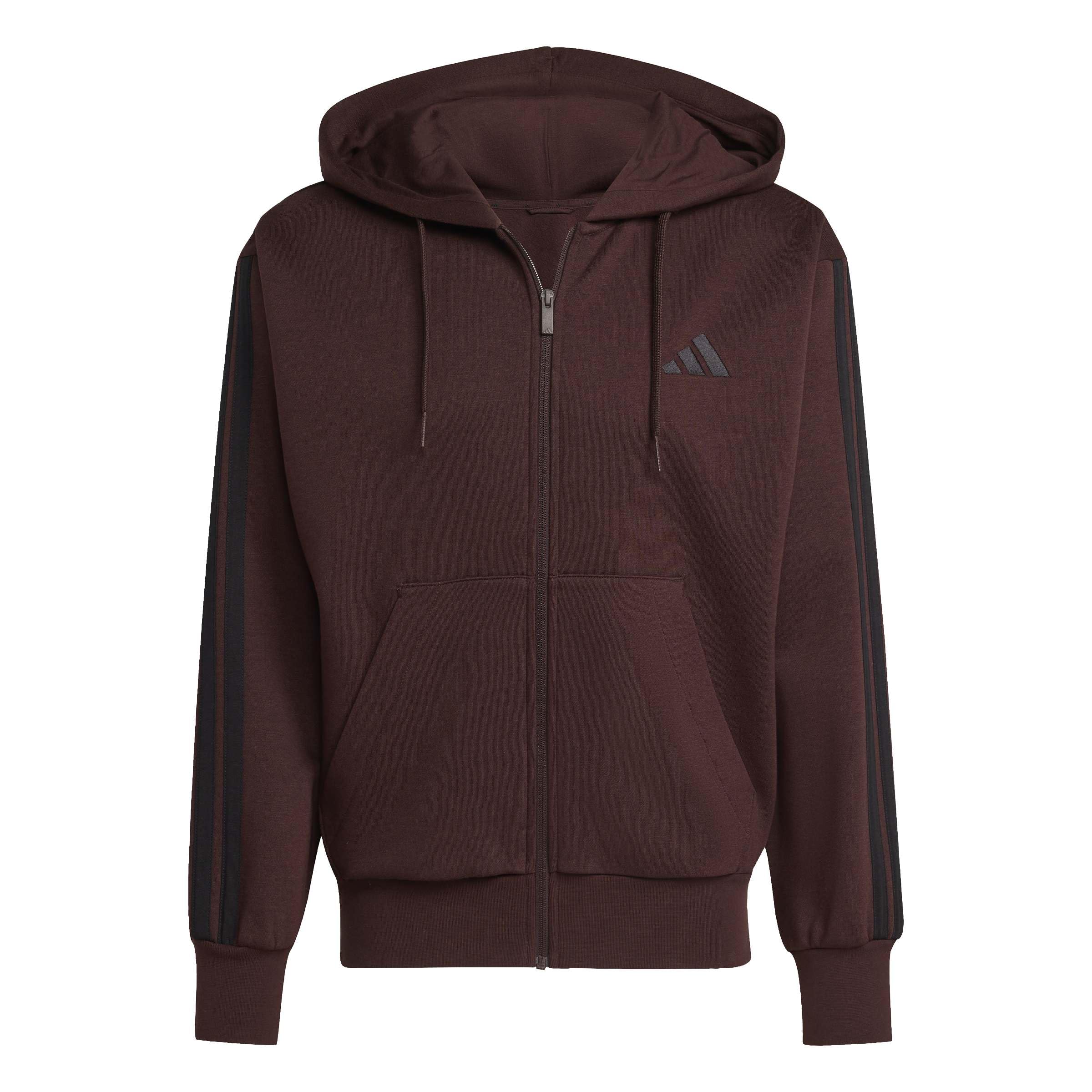 adidas Herren Essential Three Stripes Fleece Zipper Hoodie, Shadow Brown/Black, XS
