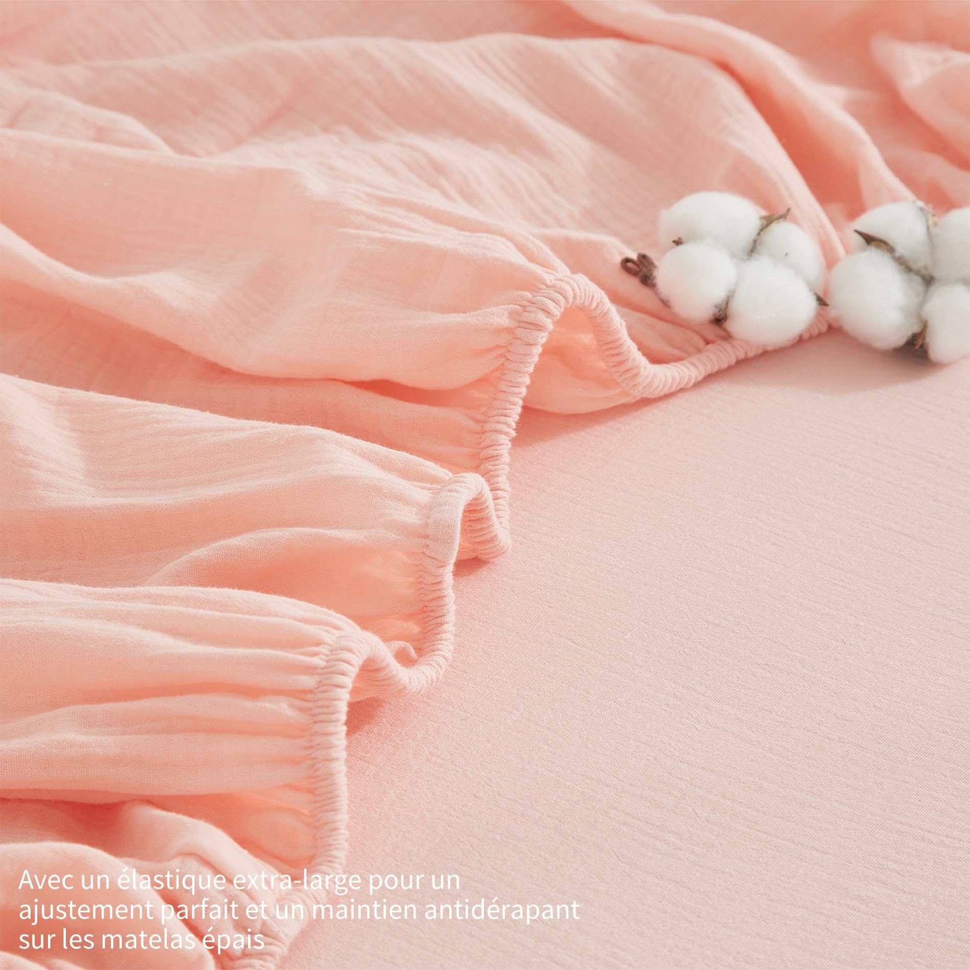 Drap Housse 140x190 Coton Rose Bonnet 30 cm Drap Housse 140x190 Double en Gaze de Coton Super Doux Confortable Respirant Drap de lit pour Matelas Épais, Certifié Oeko-Tex