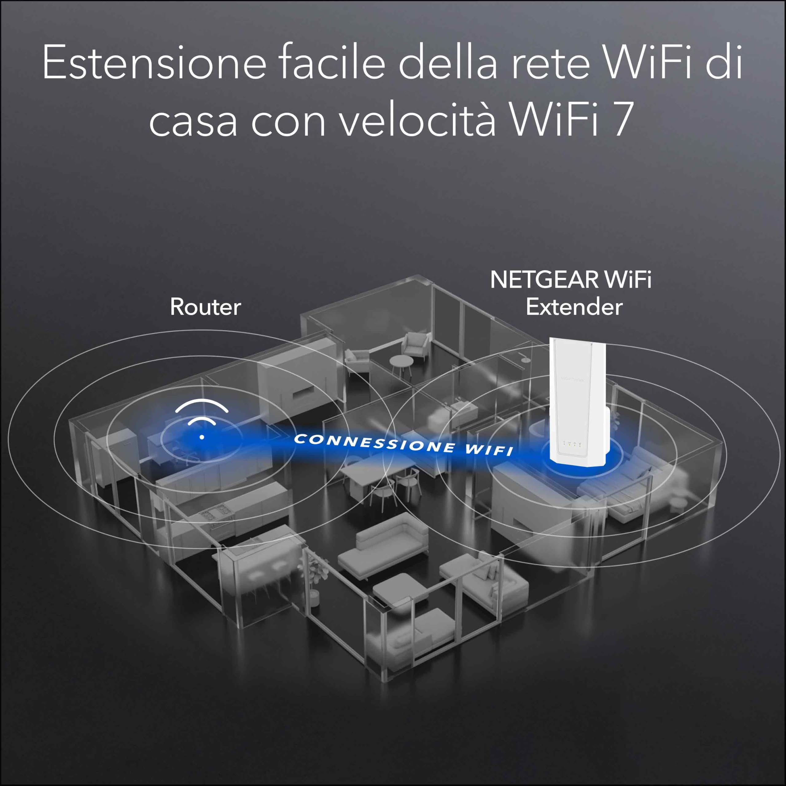 NETGEAR Nighthawk WiFi 7 Extender EXS27, aggiunge fino a 100 m², 5 Gbps