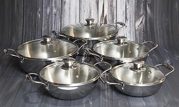 5032 Tri-Ply Wok with Glass Lid, 2.2L-22cm, Stainless Steel, Silver