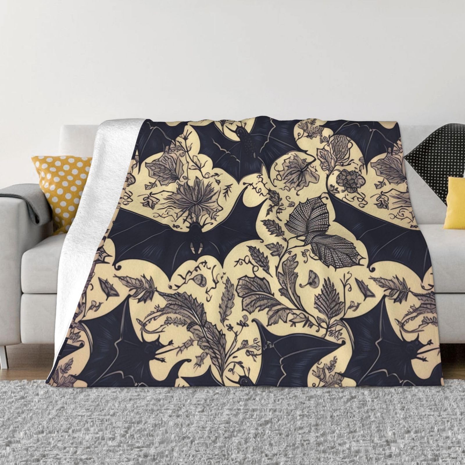 Couverture et jetés en flanelle légère imprimé chauve-souris 127x101 cm pour canapé